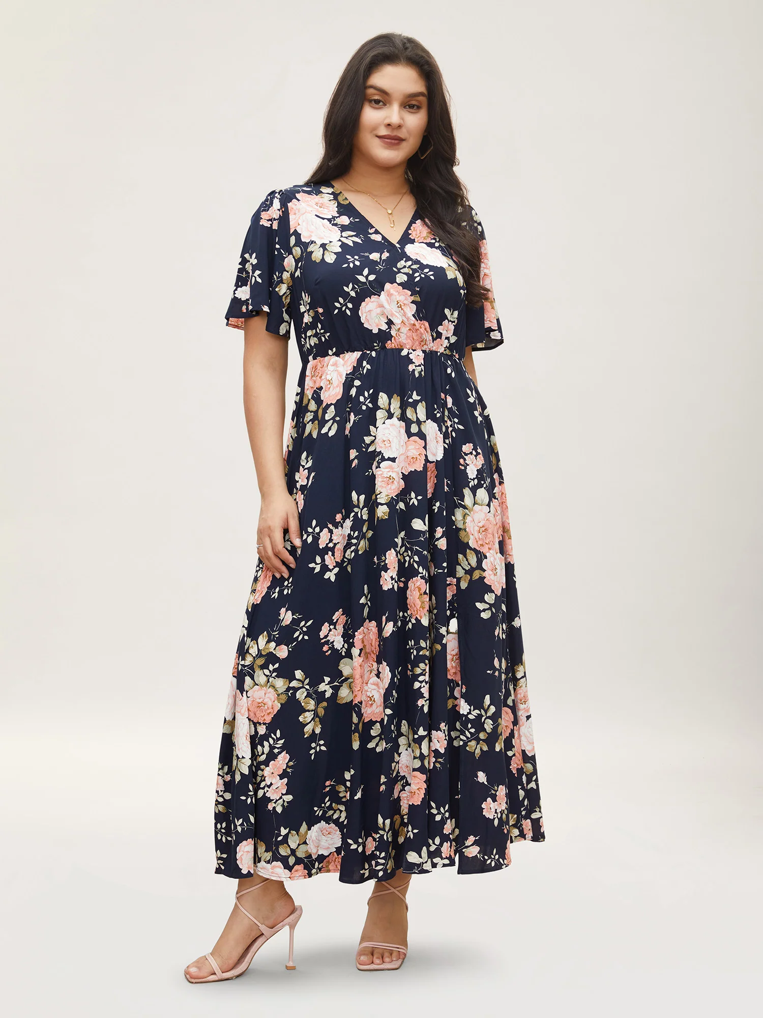 Bloom Dress - Flutter Sleeve Ditsy Floral Pocket Split Maxi Dress - Image 9