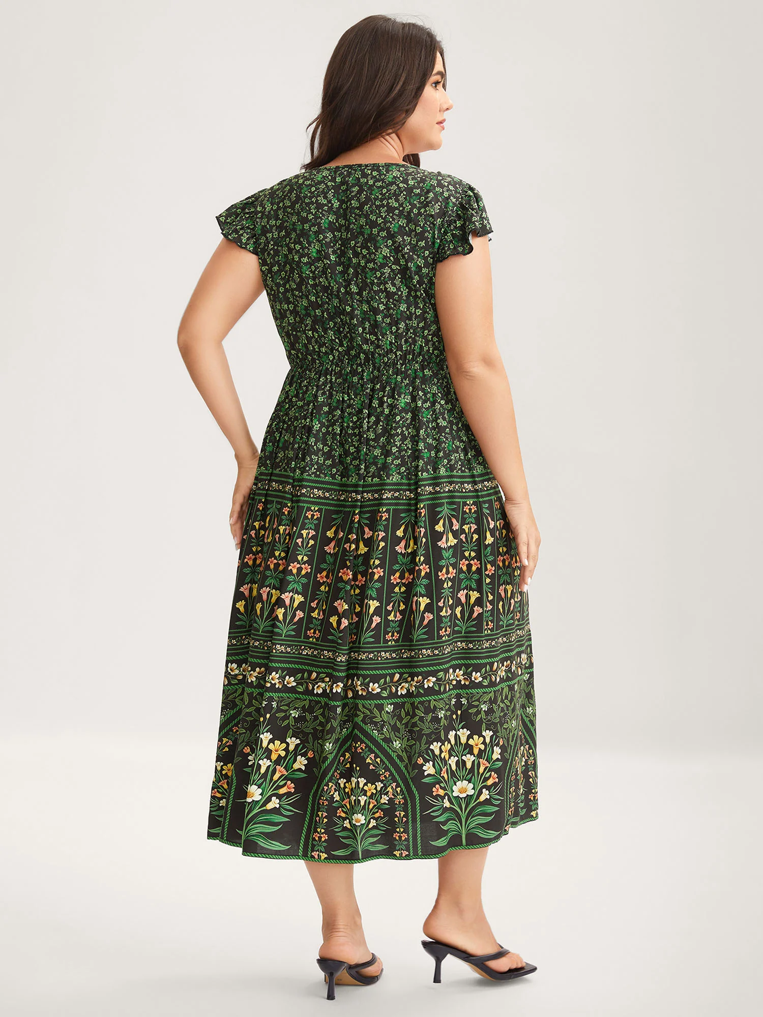 Rayon Garden Fresh Ruffled Sleeve Midi Dress - Image 8