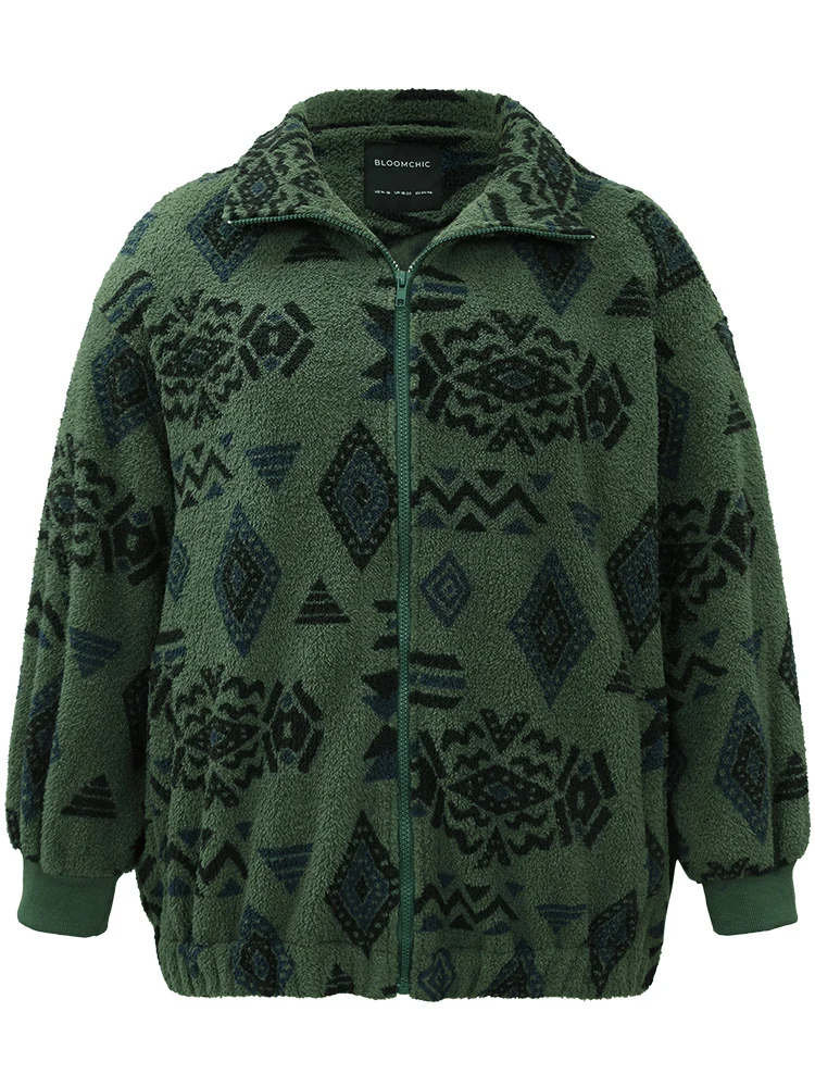 Geometric Pocket Gathered Zipper Coat - Image 7