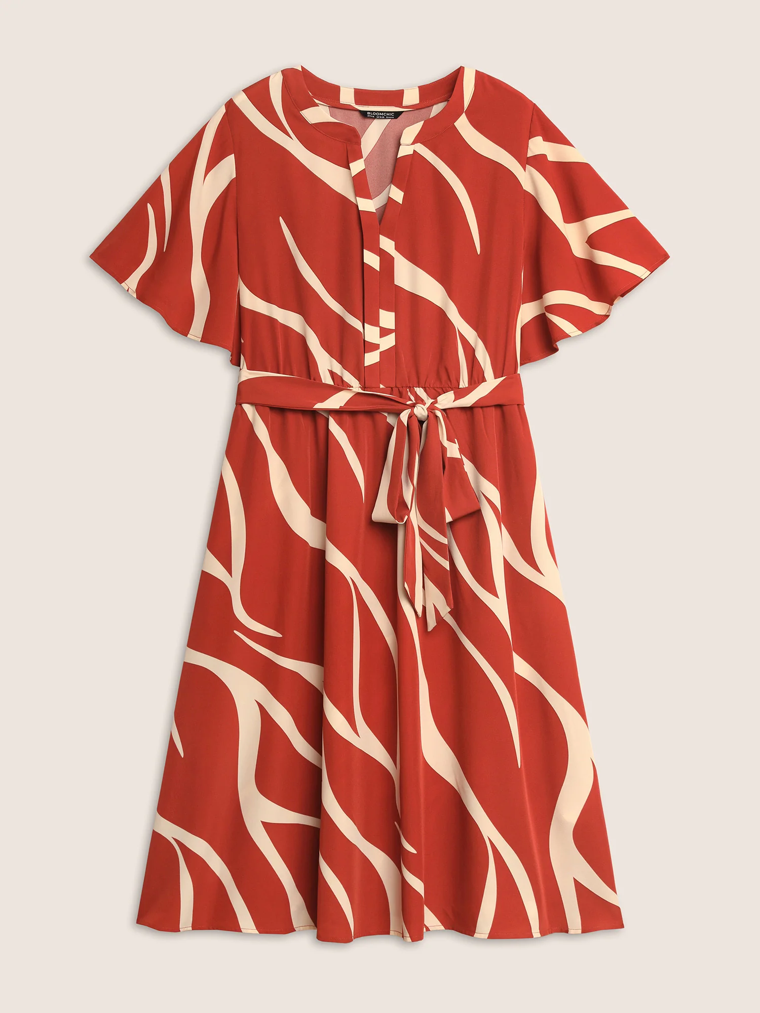 Geometric Surplice Neck Tie Knot Midi Dress - Image 9