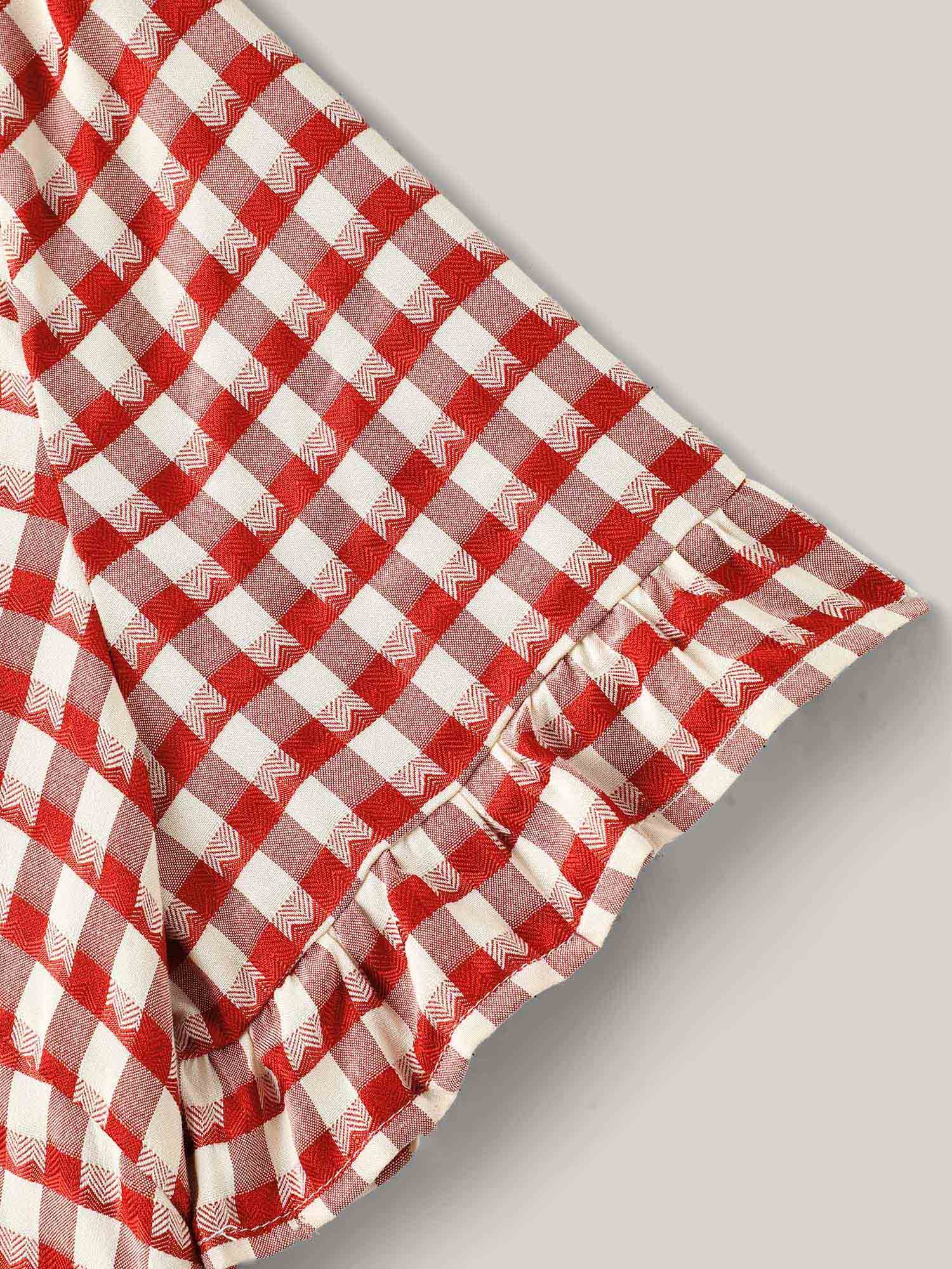 Gingham Print Button Back Blouse - Image 6