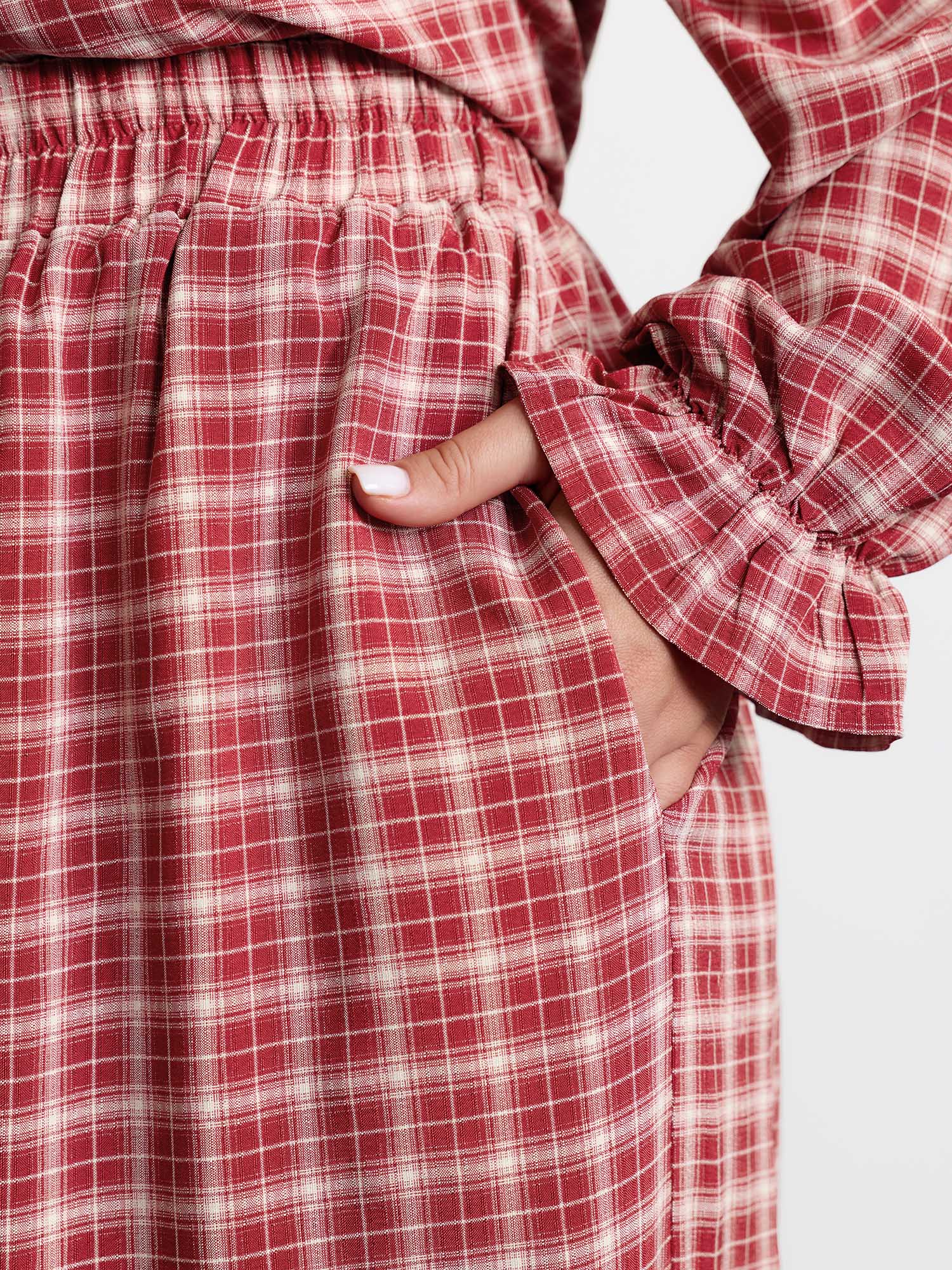 Gingham Print Ruffled Hem Co-Ord Pajama Set - Image 27