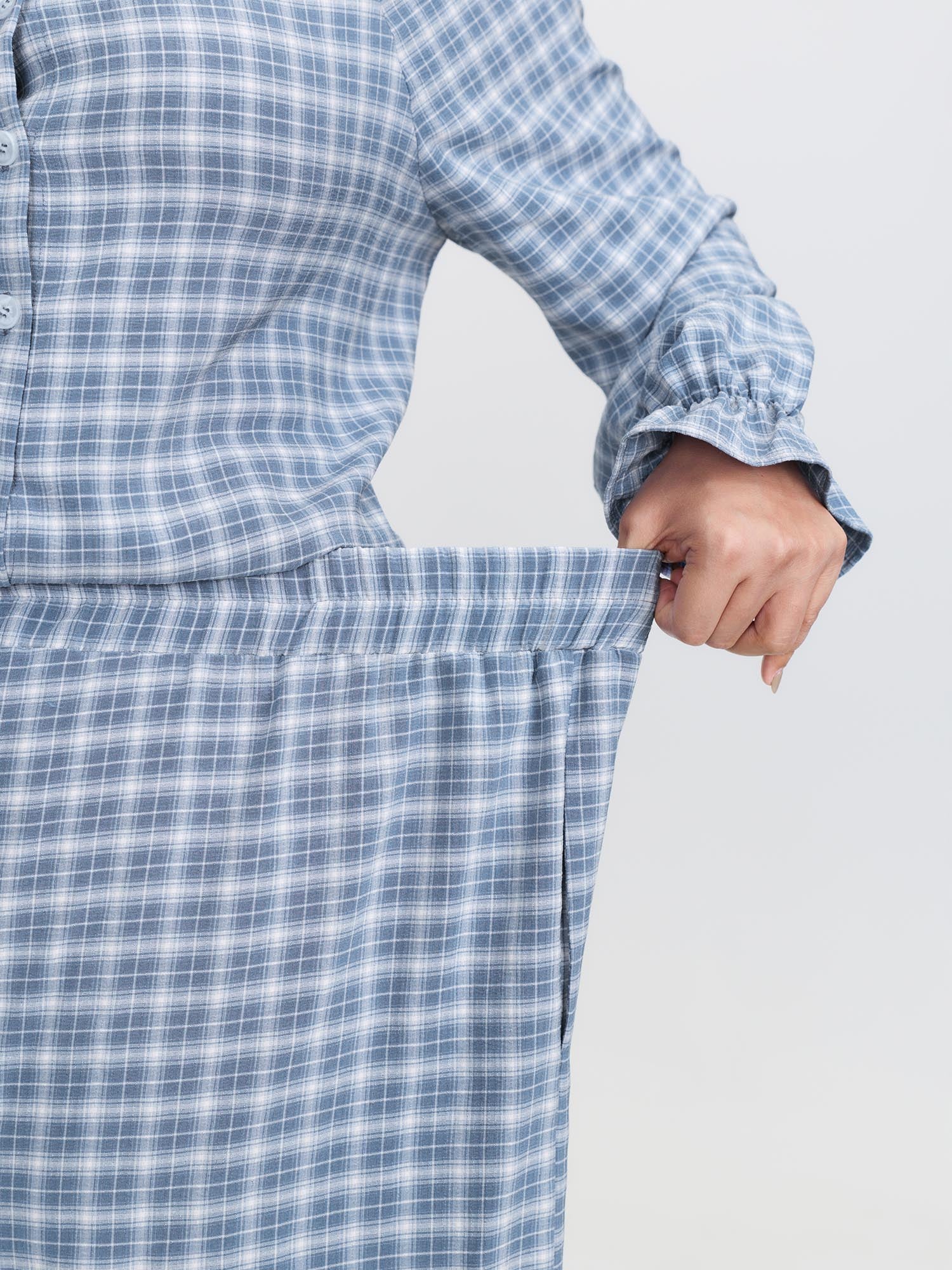Gingham Print Ruffled Hem Co-Ord Pajama Set - Image 54