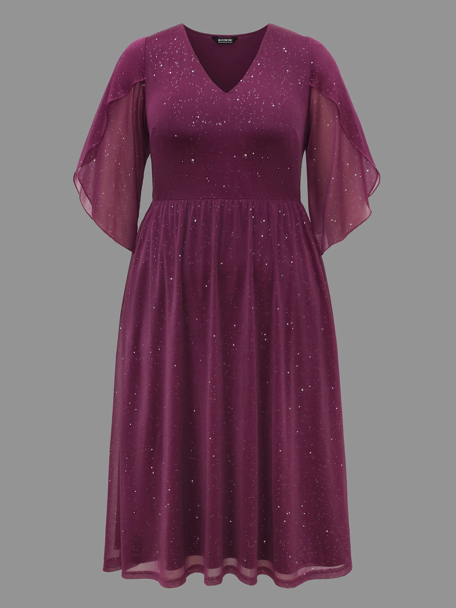 Glitter Mesh Petal Sleeve Midi Dress - Image 8