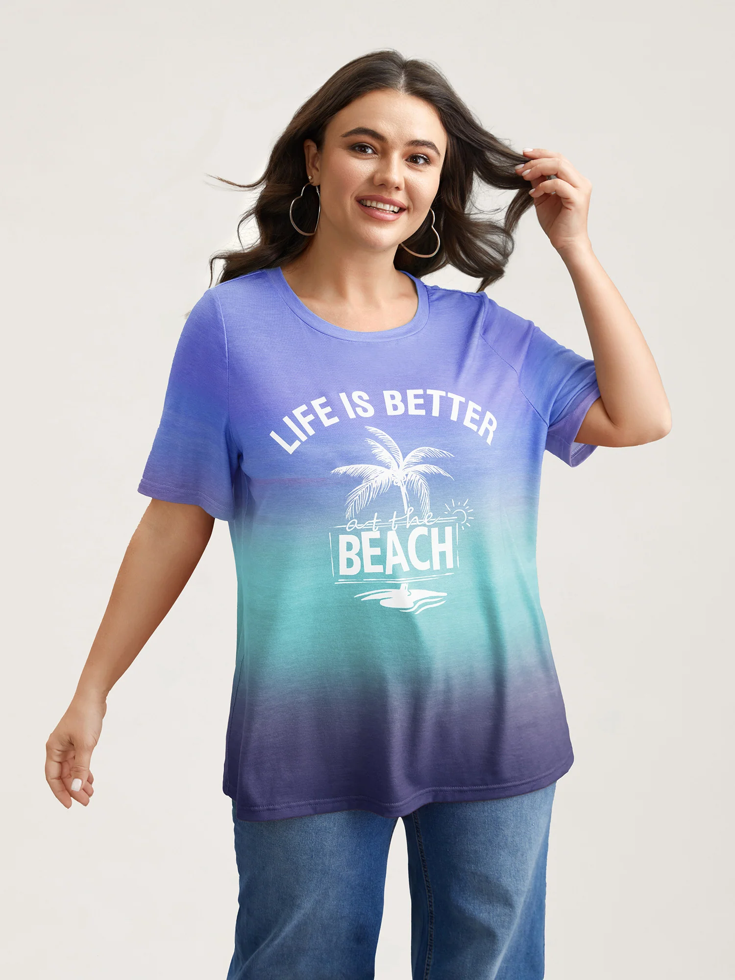Gradient Beach Print Fitted T-Shirt - Image 2