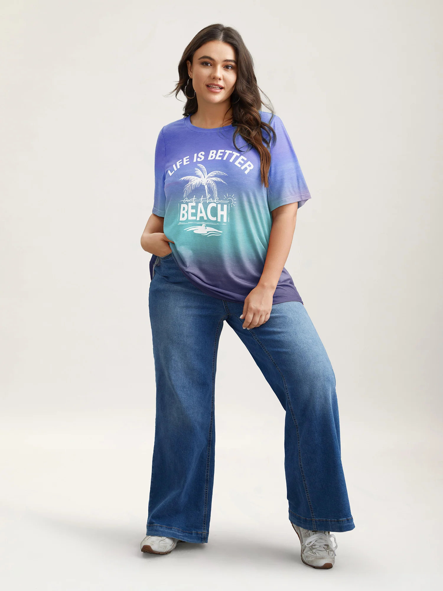 Gradient Beach Print Fitted T-Shirt - Image 3