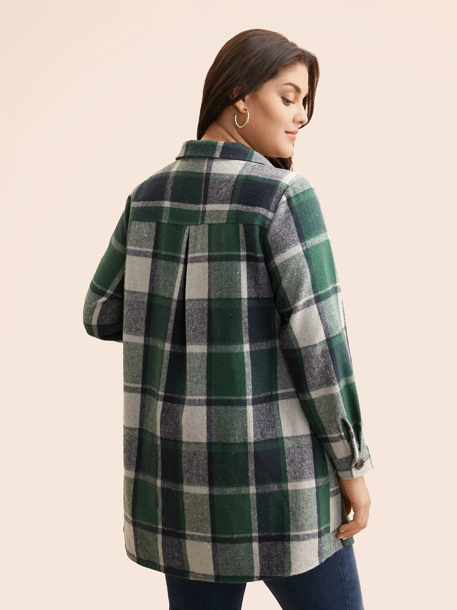 Plaid Chest Pockets Long Jacket - Image 17