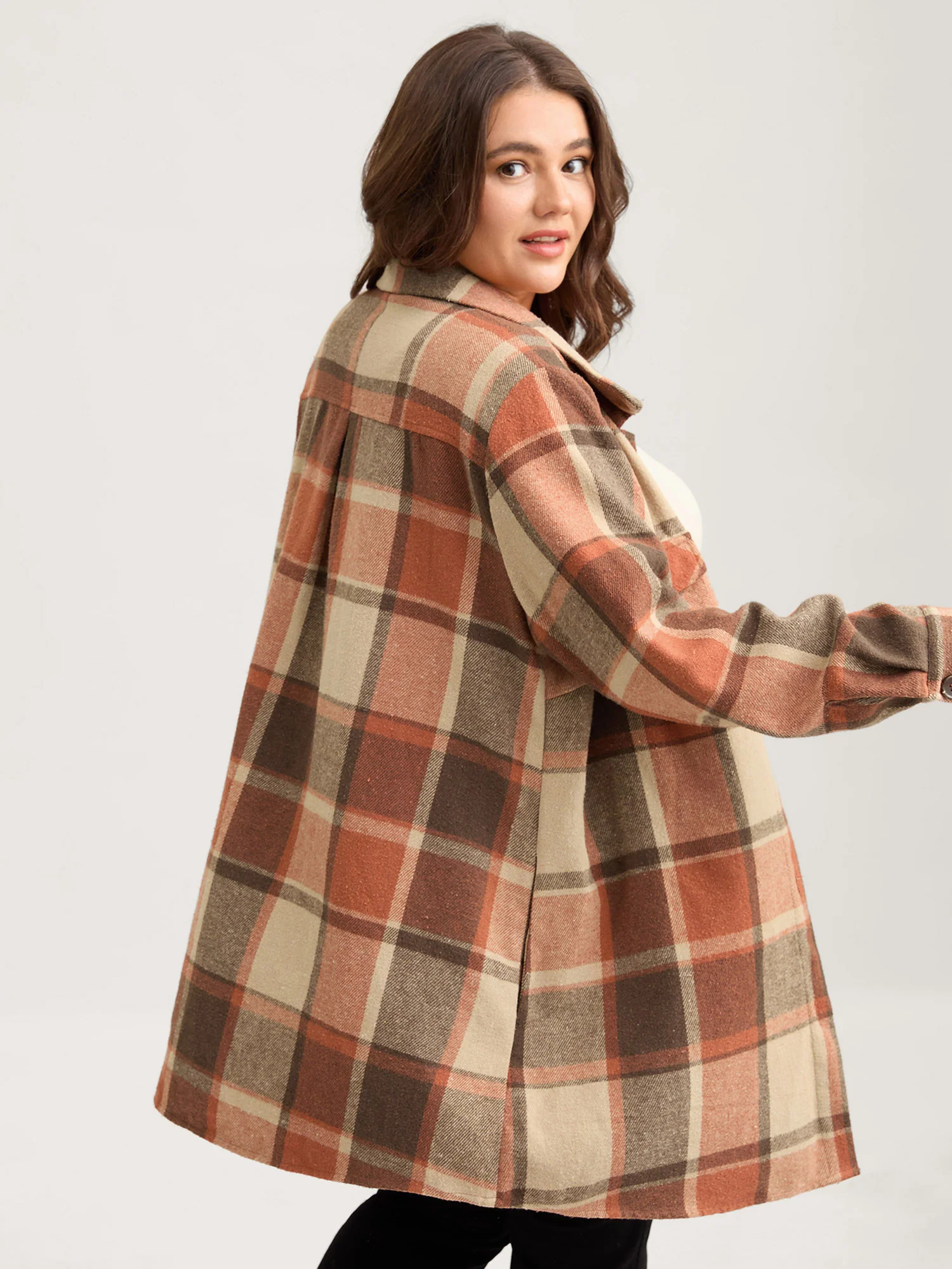 Plaid Chest Pockets Long Jacket - Image 21