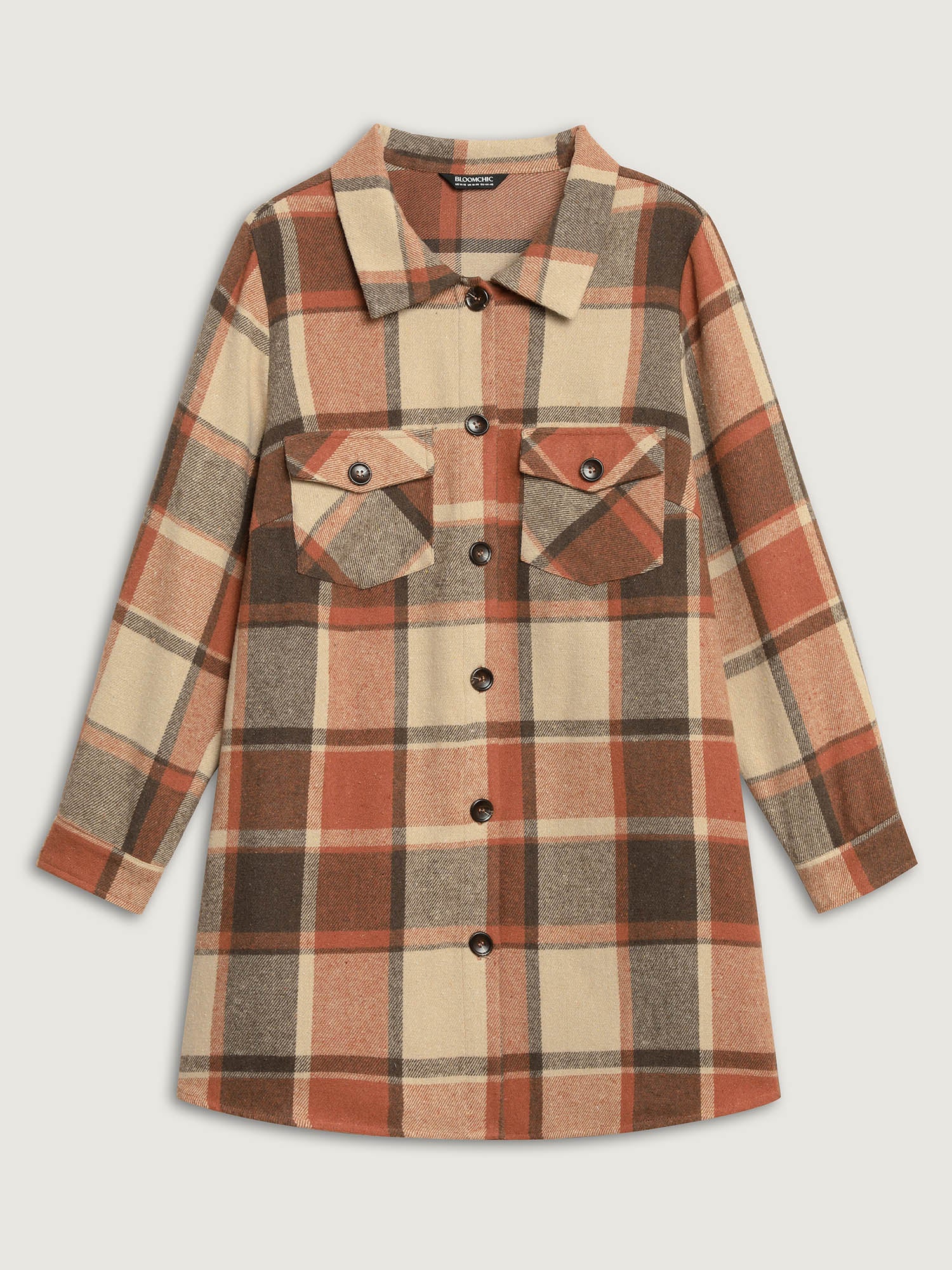 Plaid Chest Pockets Long Jacket - Image 24