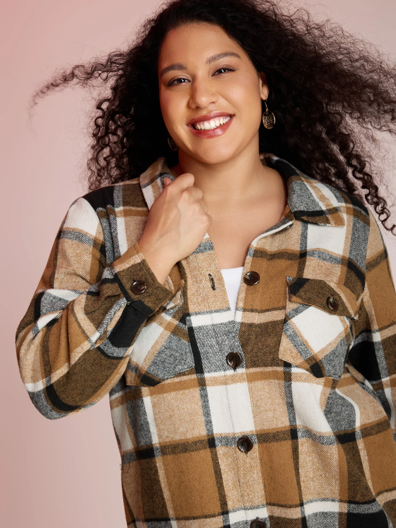 Plaid Chest Pockets Long Jacket - Image 9