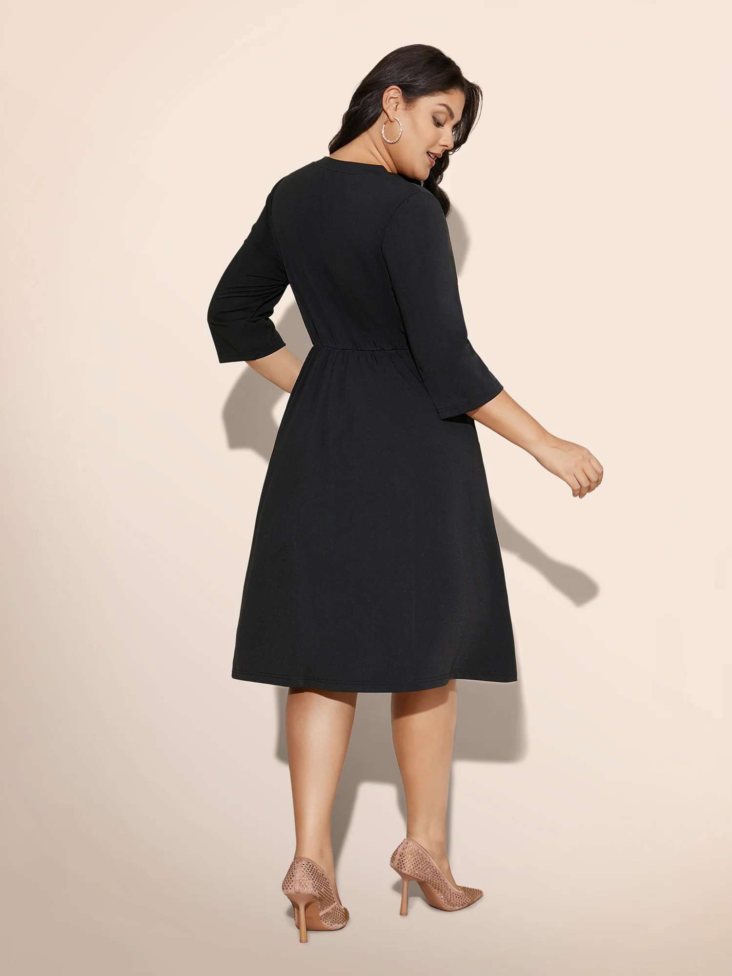 Heart Neckline Patchwork Sequin Button Detail Dress - Image 12
