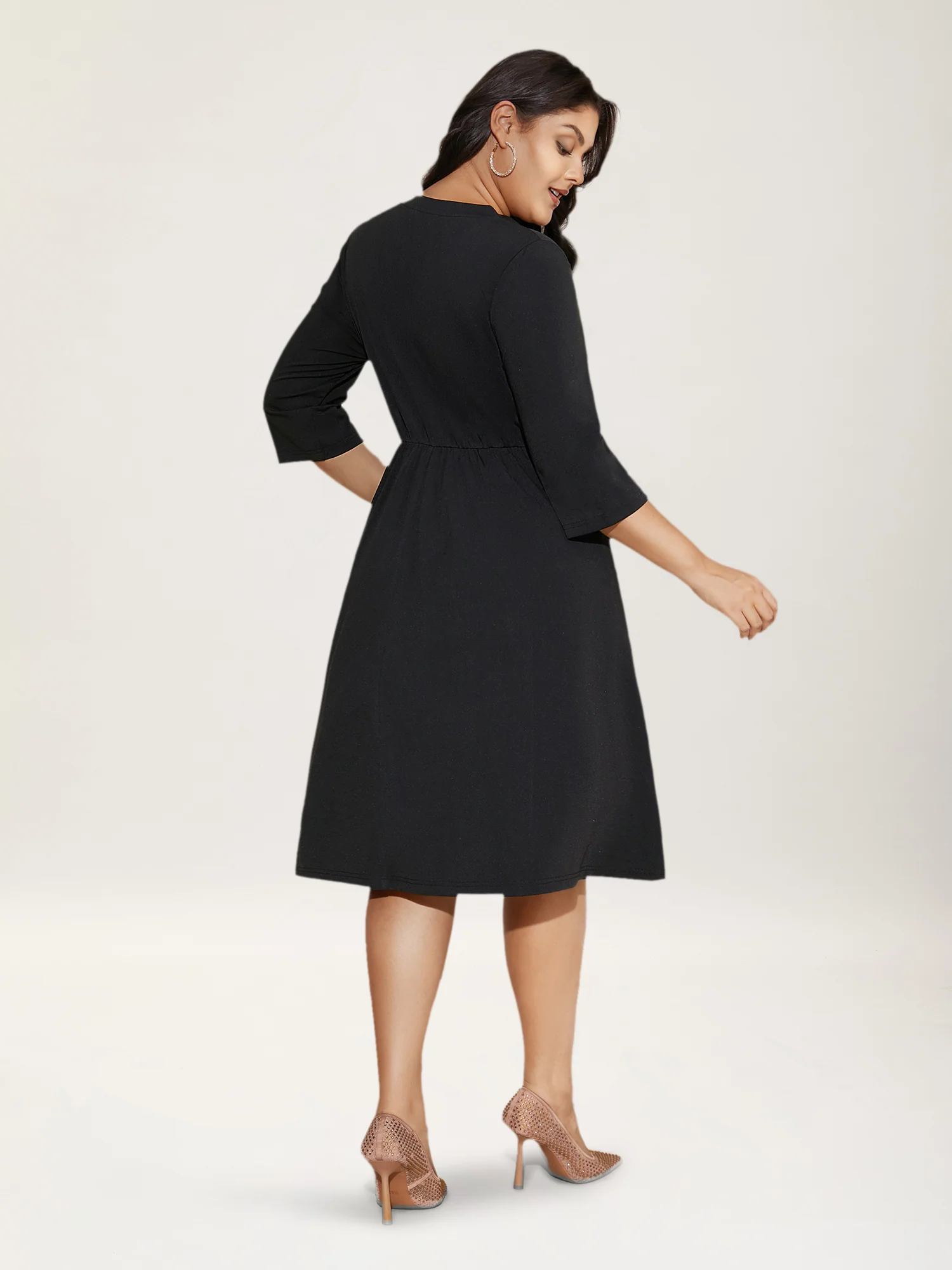 Heart Neckline Patchwork Sequin Button Detail Dress - Image 16