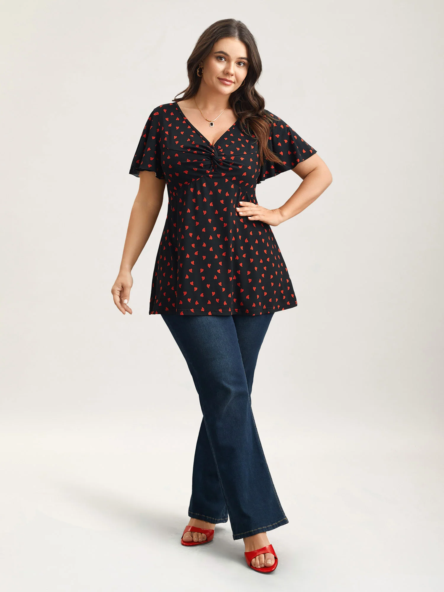 Heart Print Ruched Bust Stretchy Top - Image 4