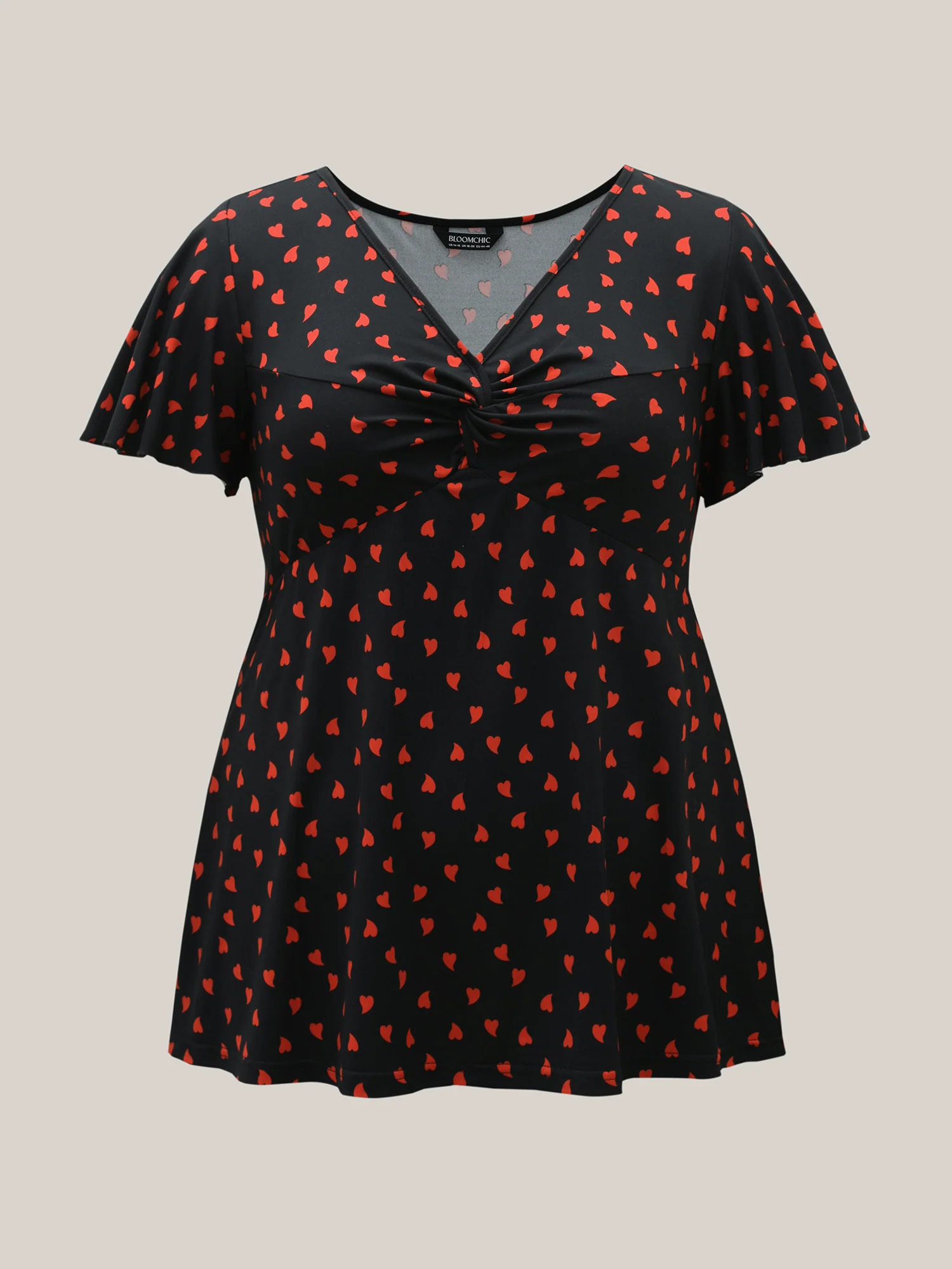 Heart Print Ruched Bust Stretchy Top - Image 8