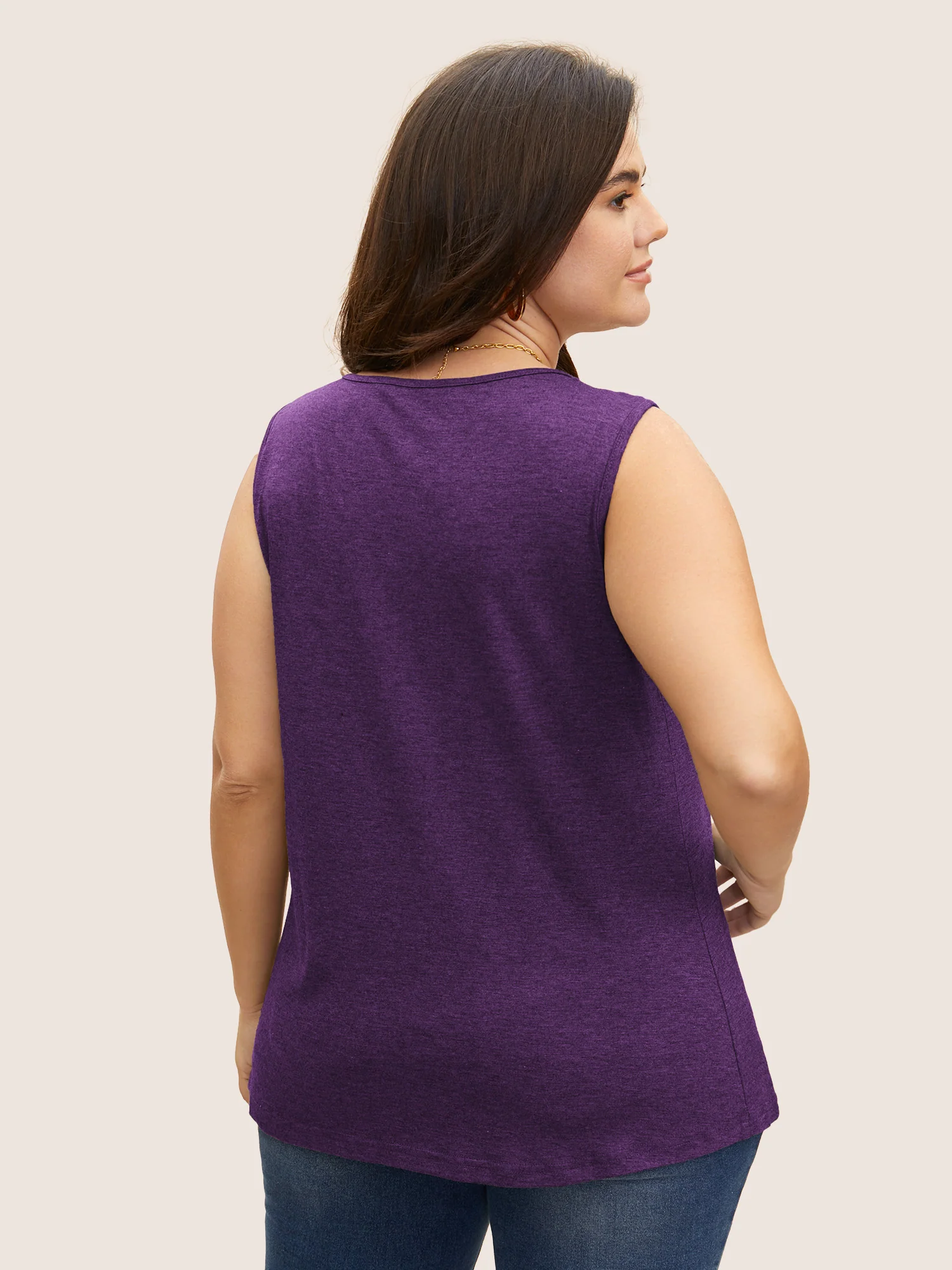 Heather Plicated Detail Square Neck Tank Top - Image 3
