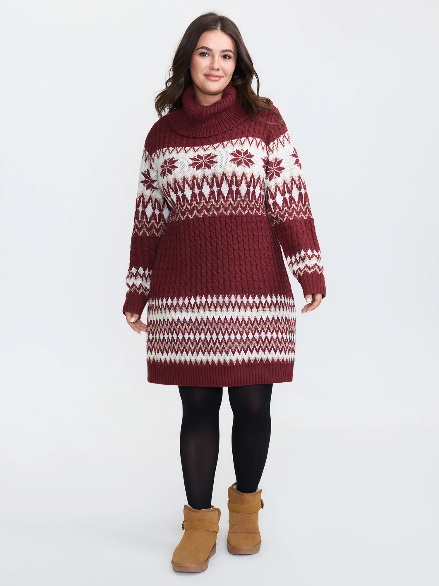 Holiday Textured Turtleneck Sweater Dress - Image 7