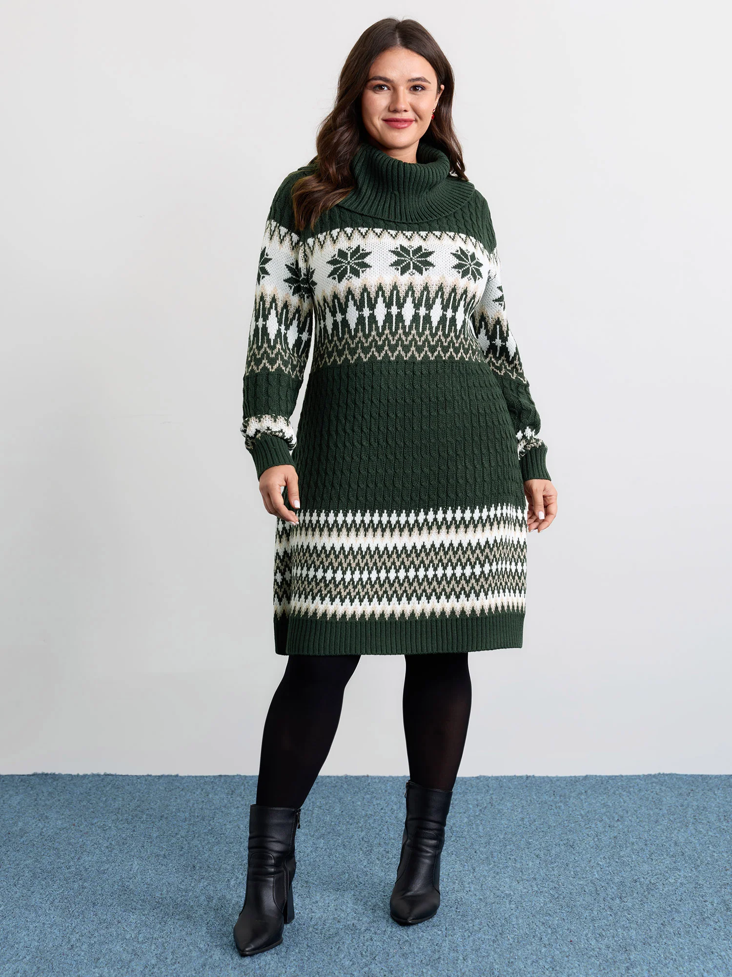 Holiday Textured Turtleneck Sweater Dress - Image 9
