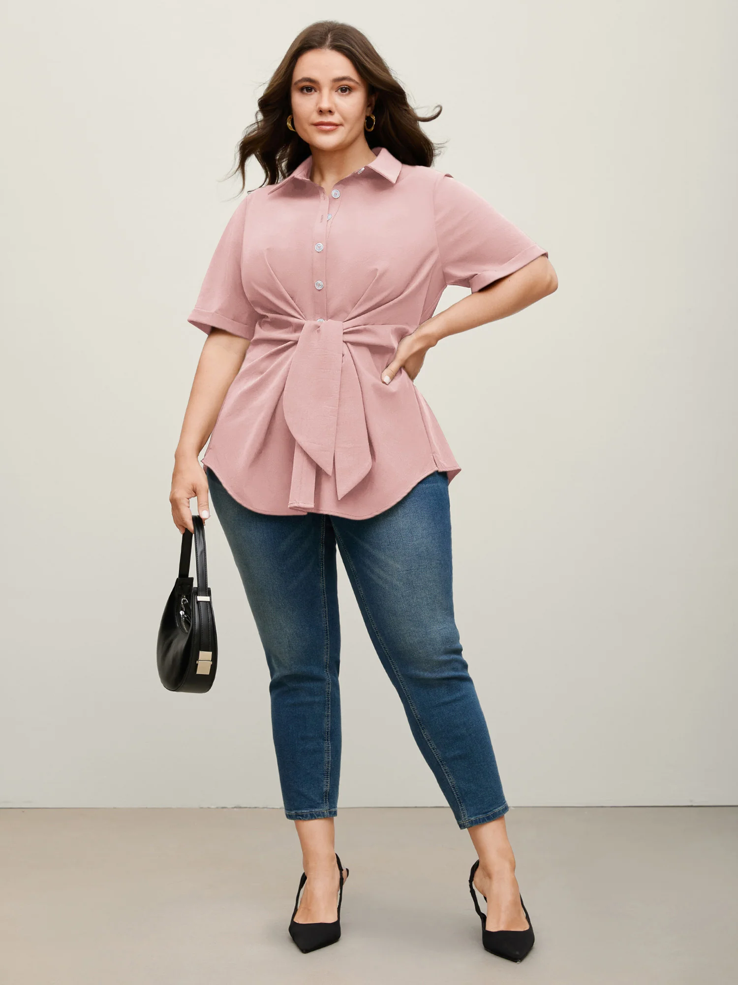 Knotted Front Asymmetrical Hem Blouse - Image 20
