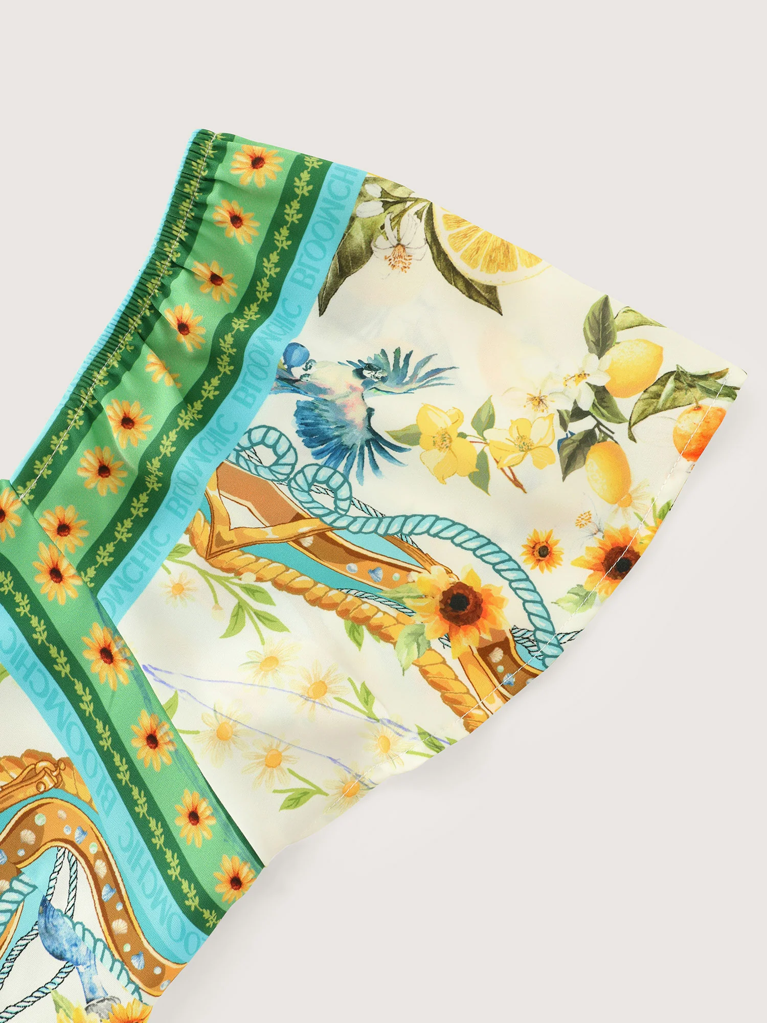 Lemon Print Color Contrast Knotted Front Top - Image 6