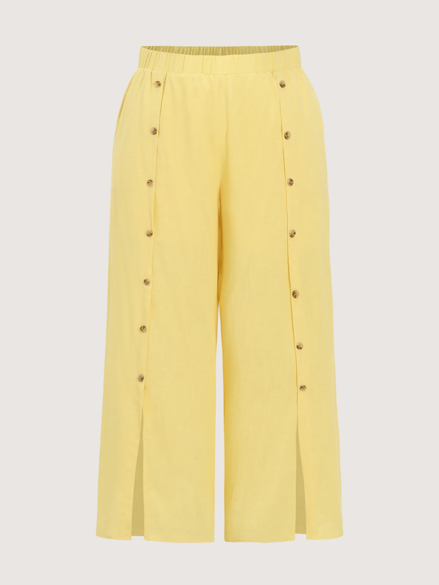 Linen Blend Button Detail Hem Split Sheer Pants - Image 8