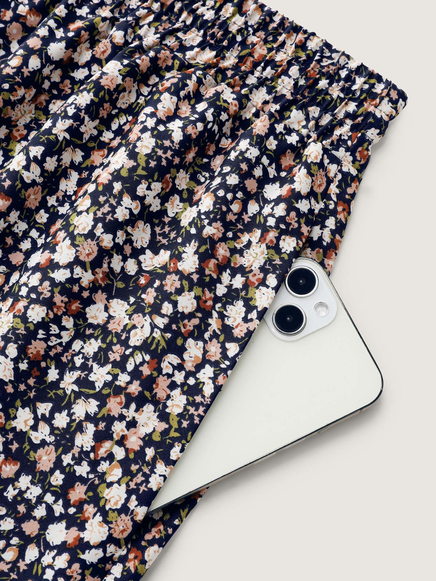 Micro Floral Print Wide Waistband Pants - Image 6