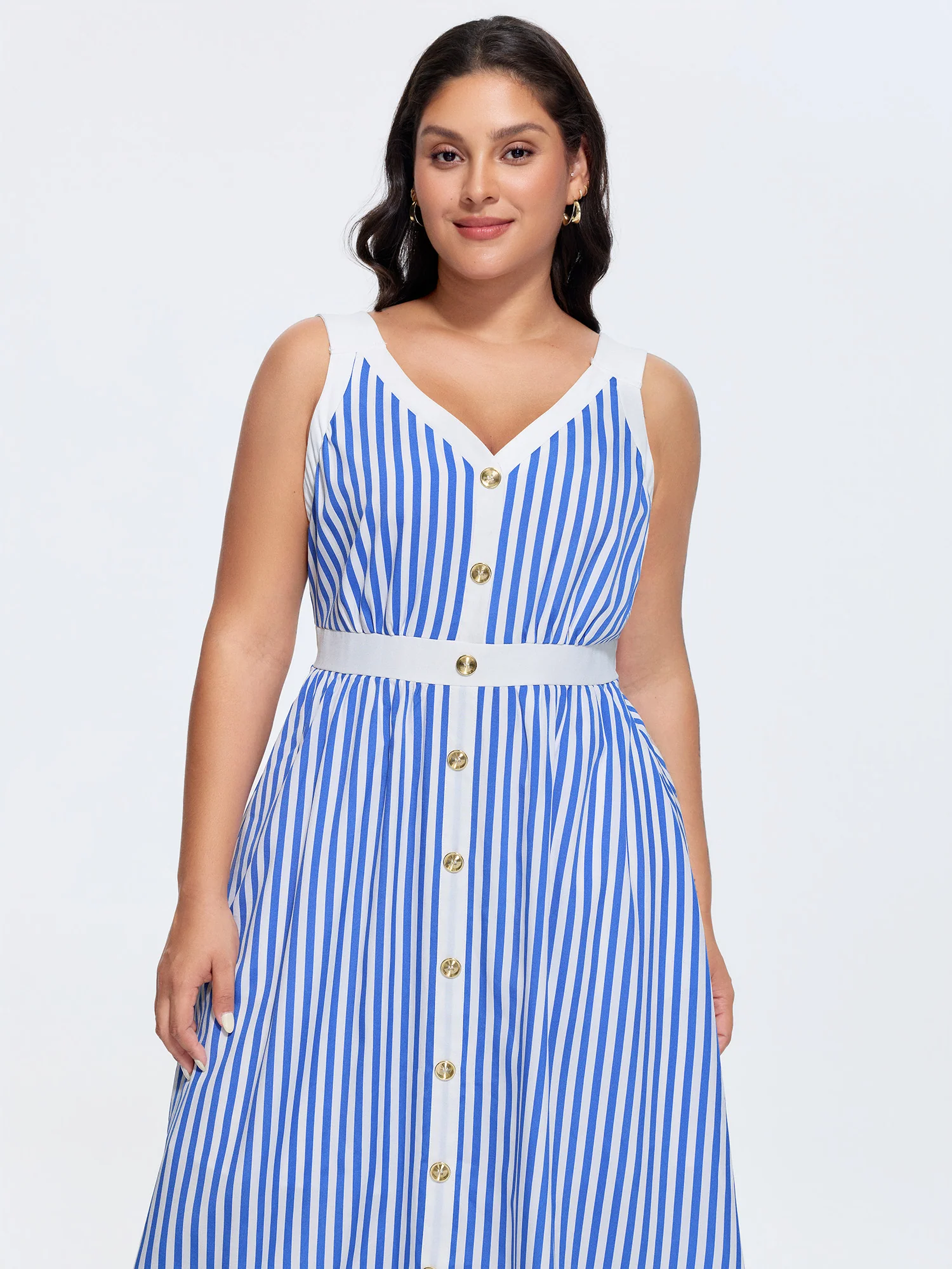 Nautical Stripe Print Contrast Midi Dress - Image 3