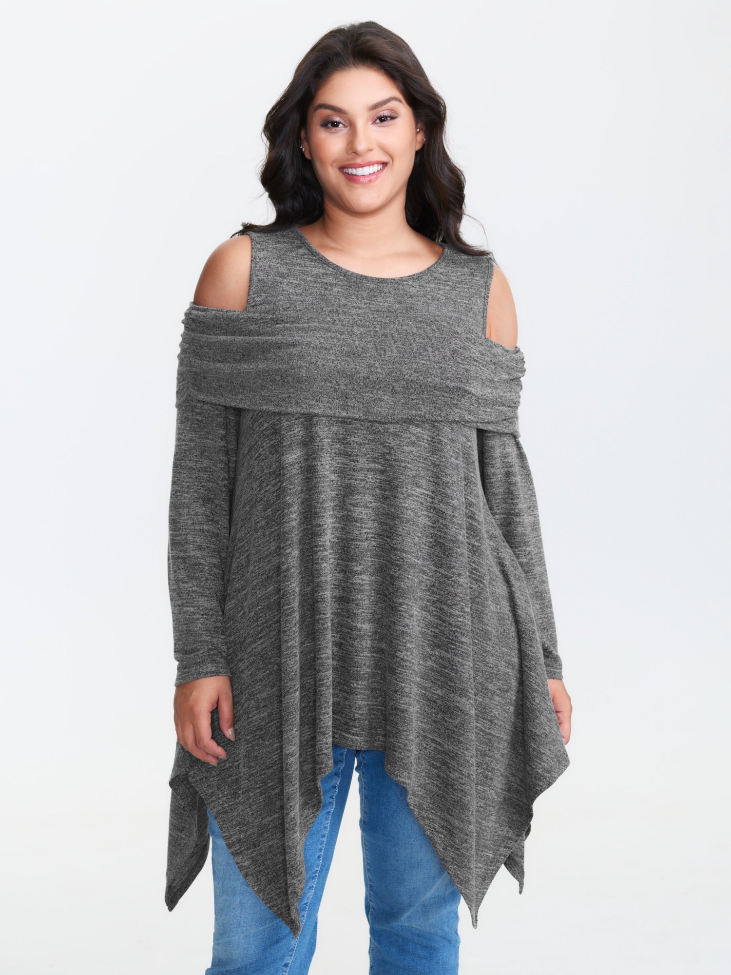Supersoft Off-Shoulder Pleated Asymmetrical Hem Top - Image 3