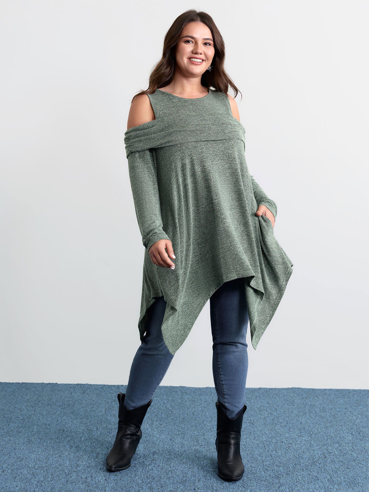 Supersoft Off-Shoulder Pleated Asymmetrical Hem Top - Image 7