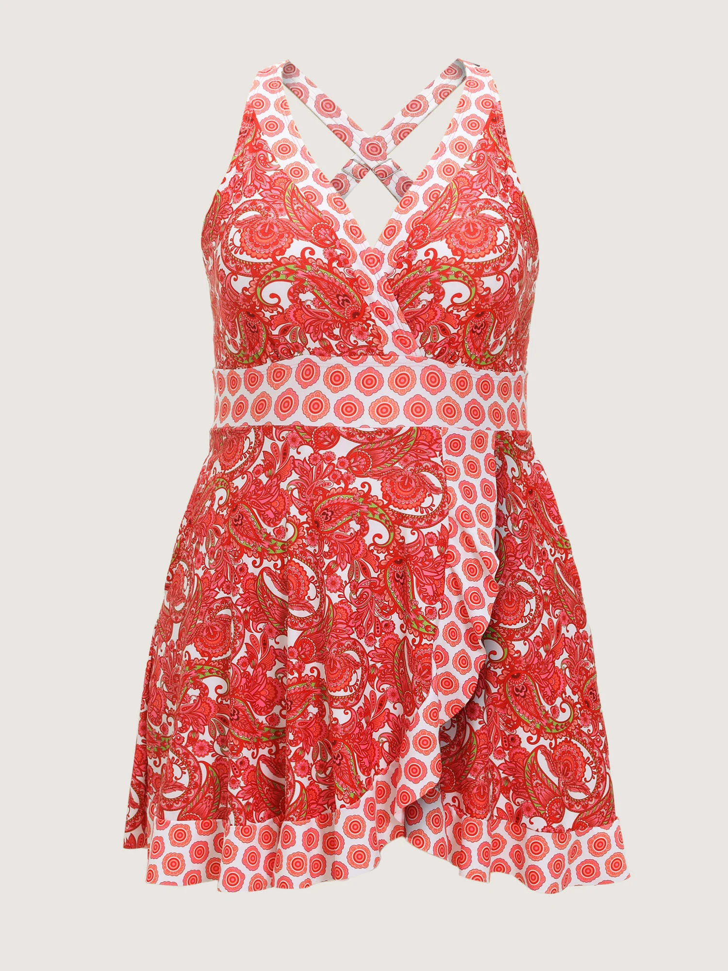 Paisley Print Pockets Color Contrast Swim Dress - Image 7