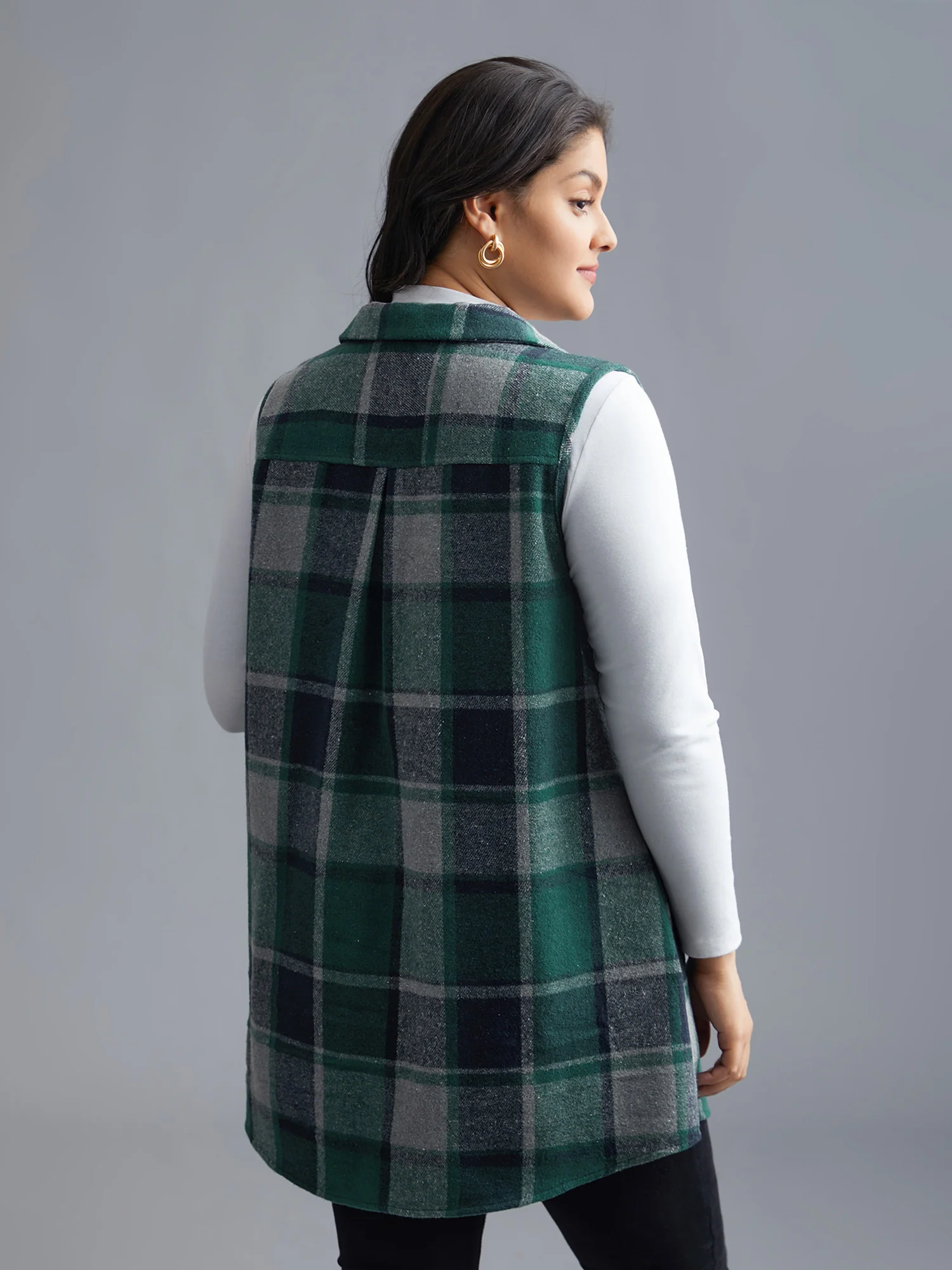 Plaid Flap Detail Sleeveless Jacket - Image 8