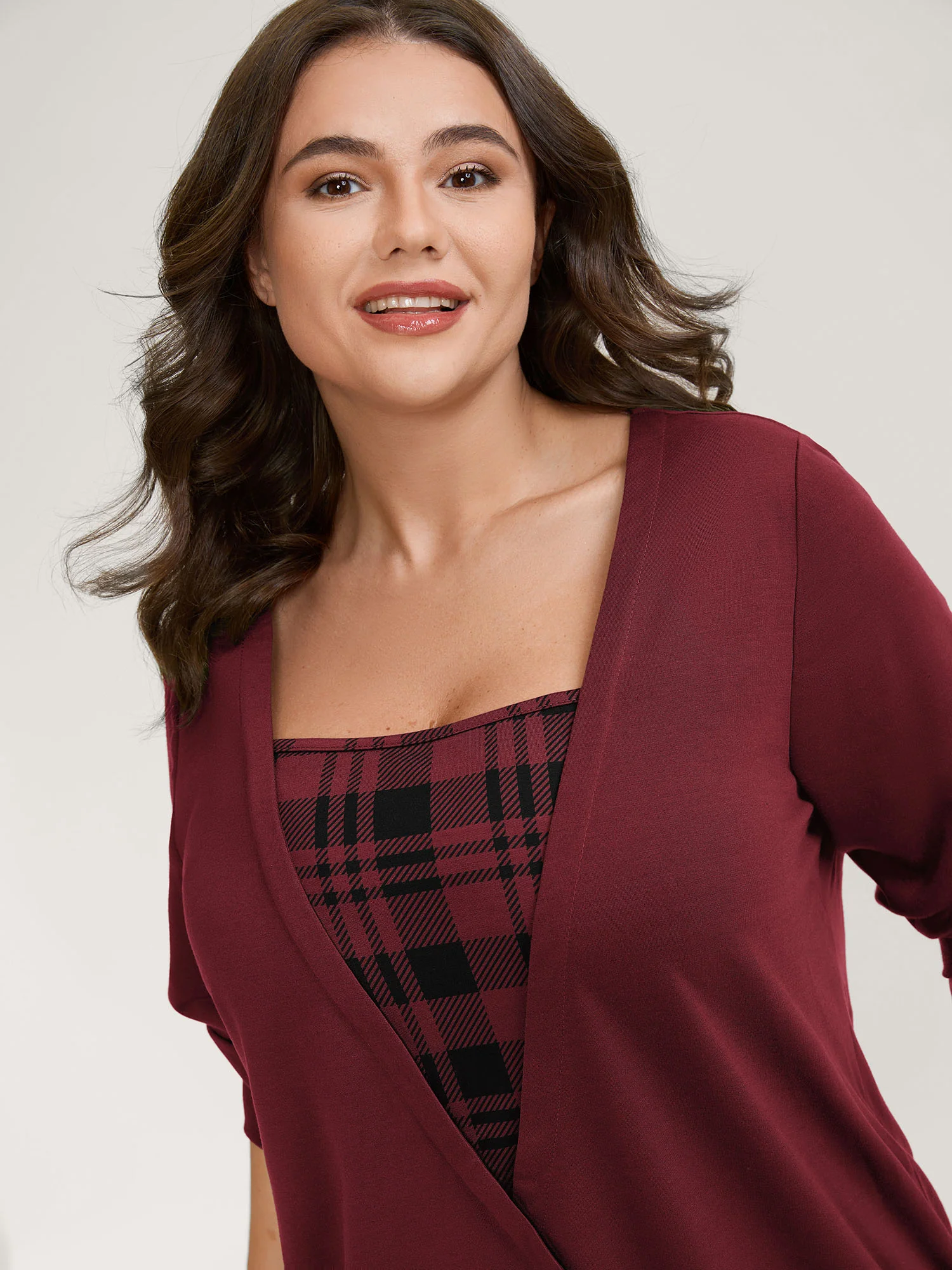 Plaid Spliced Wrap Contrast Sweatshirt