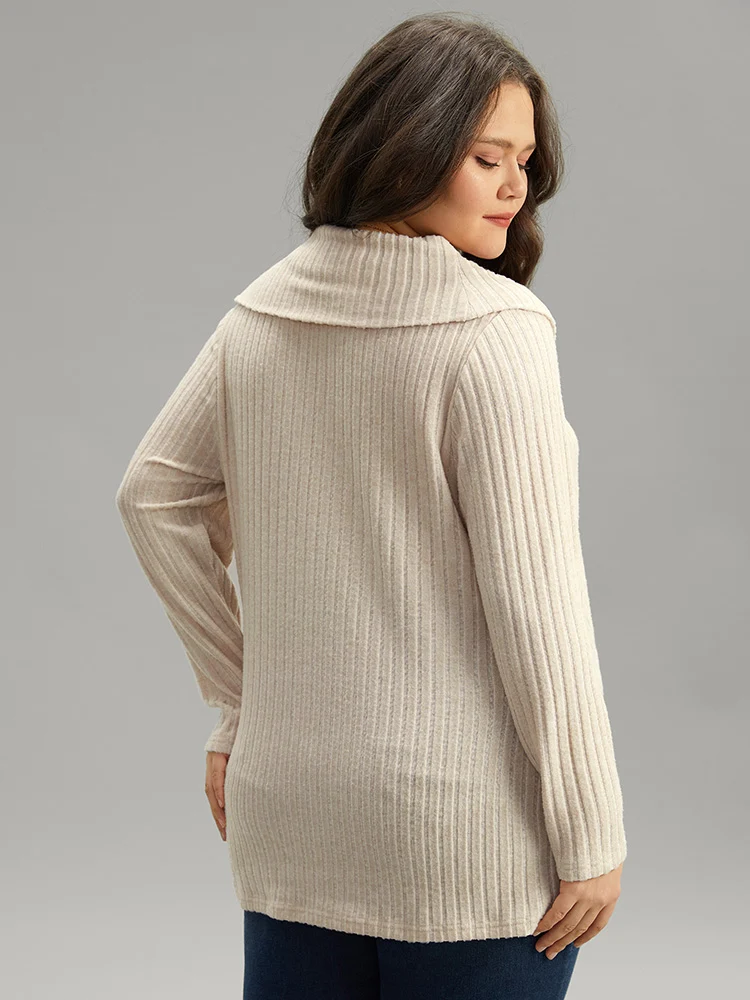 Plain Rib Knit Cowl Neck T-Shirt - Image 4