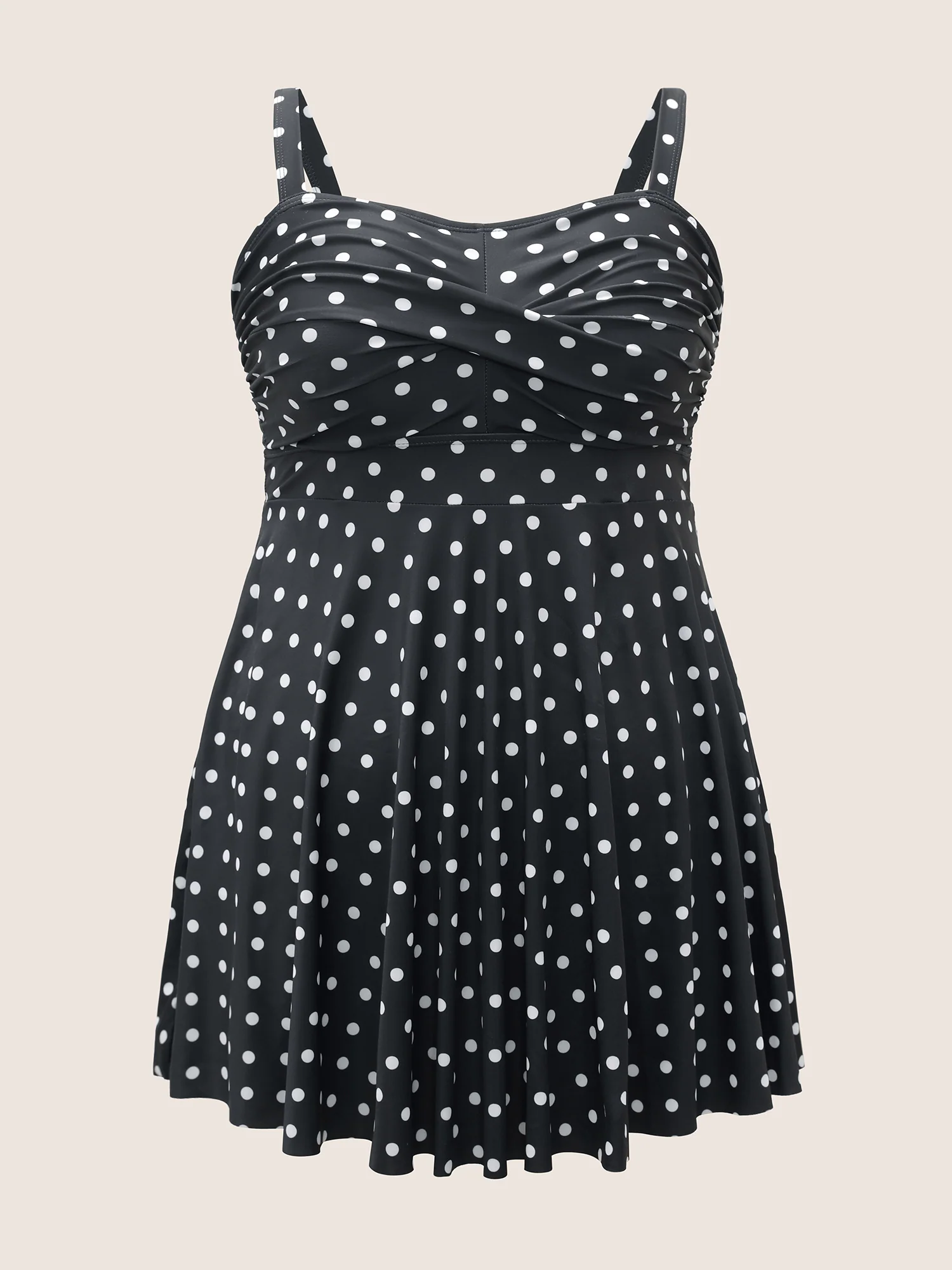 Polka Dot Crossover Ruched Flutter Hem Swim Dress - Image 16
