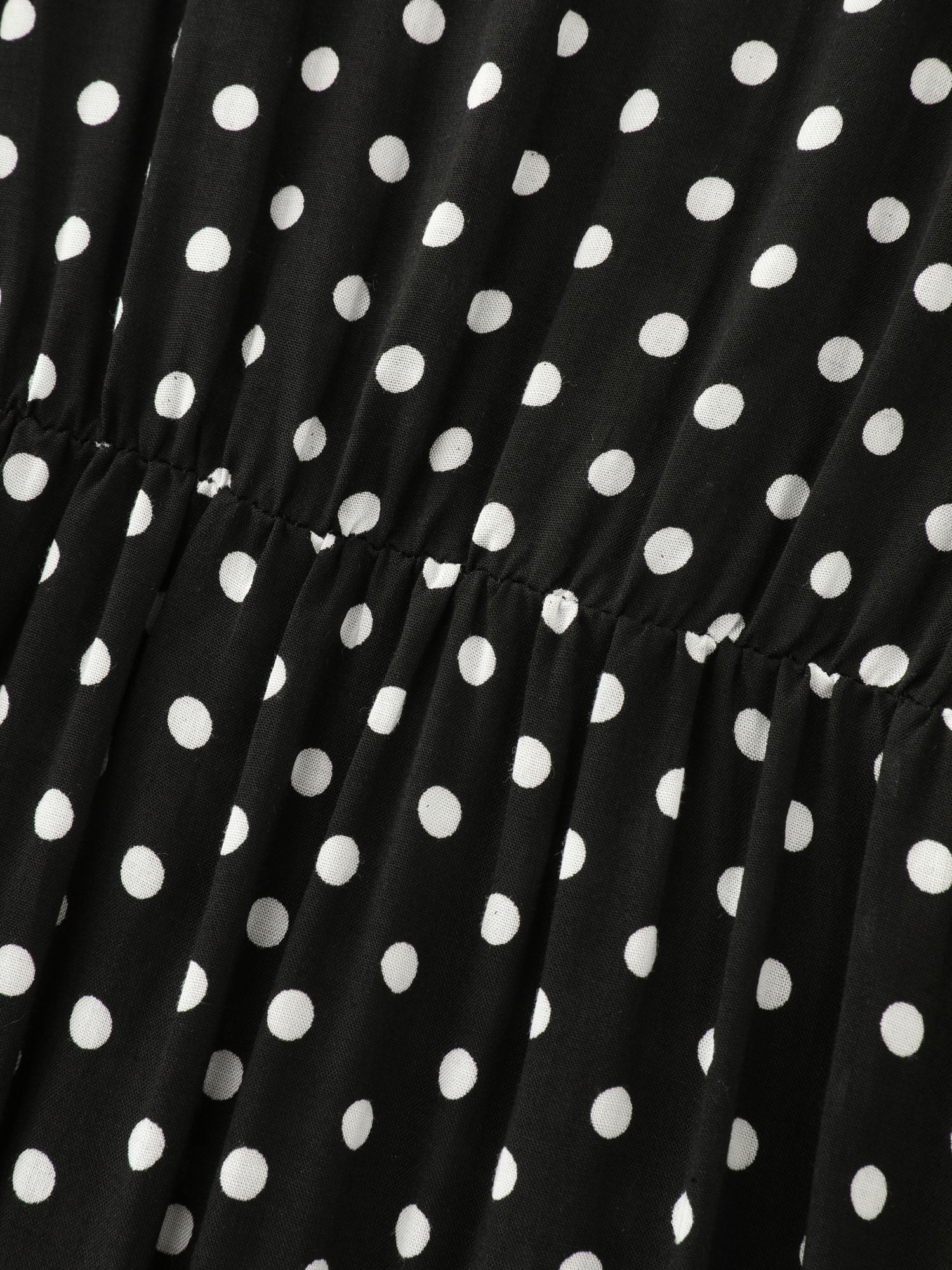 Polka Dots Notched Drawstring Collar Midi Dress - Image 5