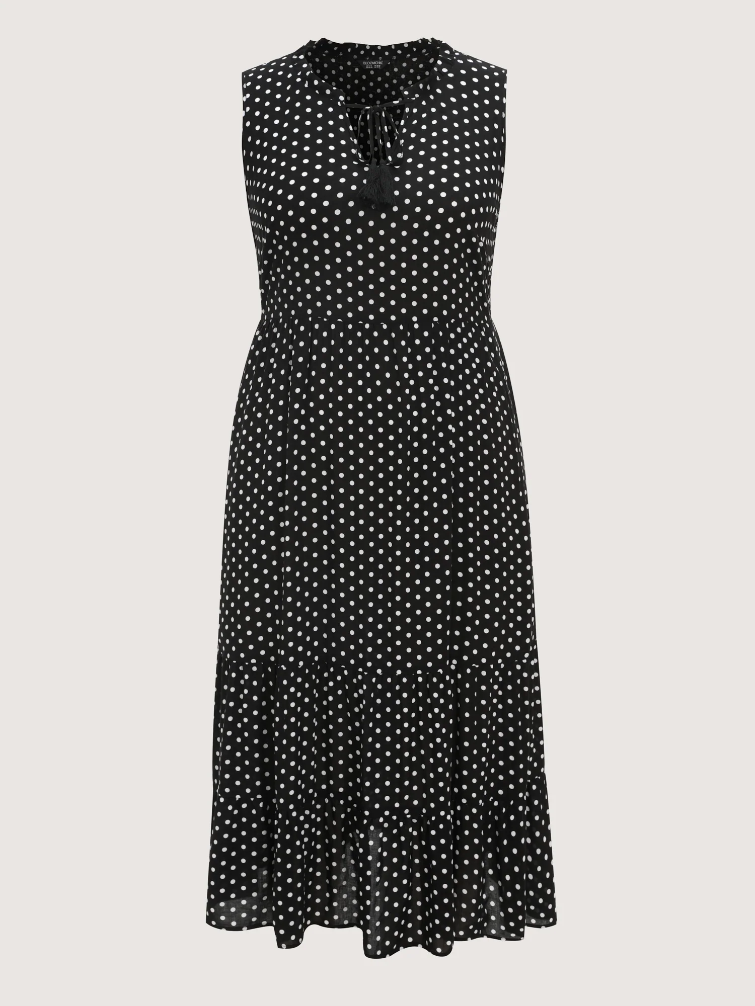 Polka Dots Notched Drawstring Collar Midi Dress - Image 6