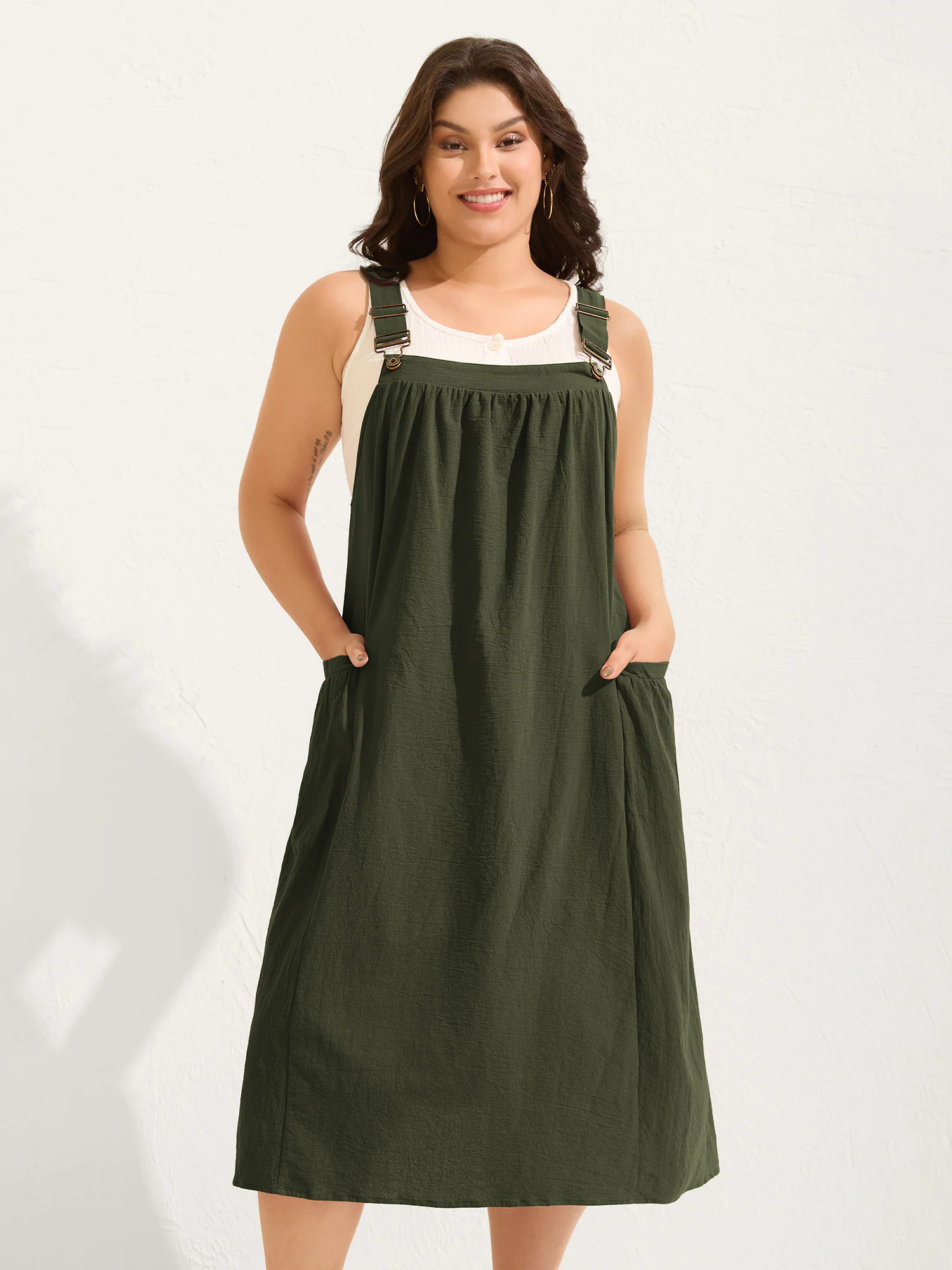Pure Cotton Pleated Pockets Midi Dress - Image 17