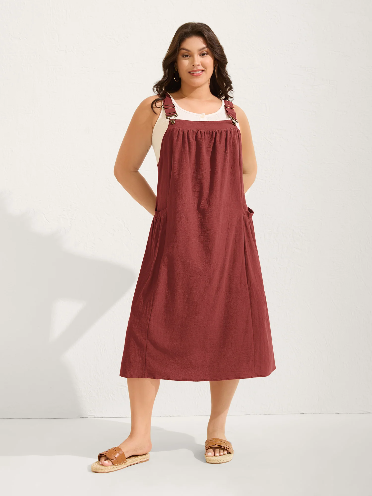 Pure Cotton Pleated Pockets Midi Dress - Image 7