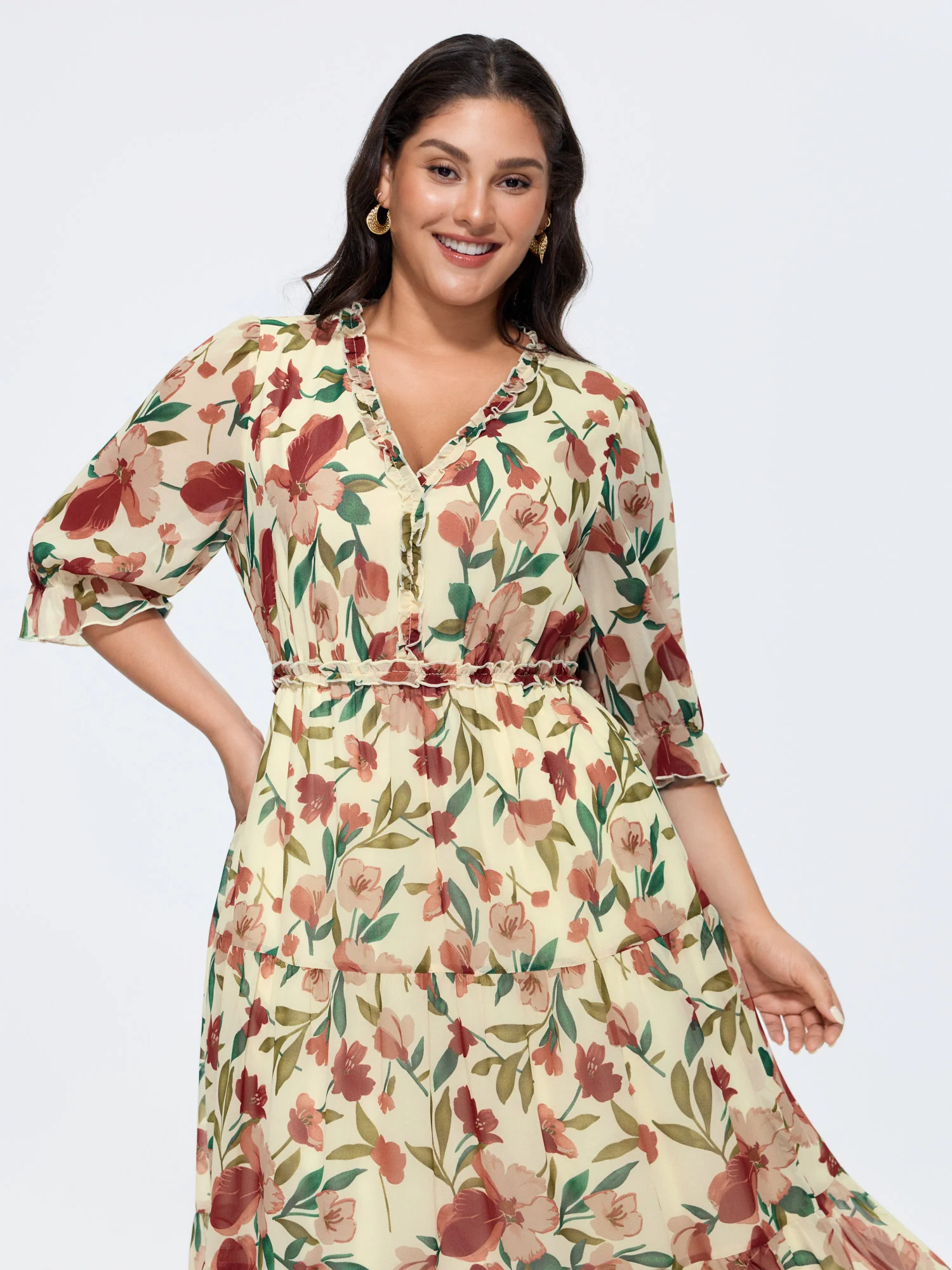 Romantic Floral Print Ruffled Edge Maxi Dress - Image 14