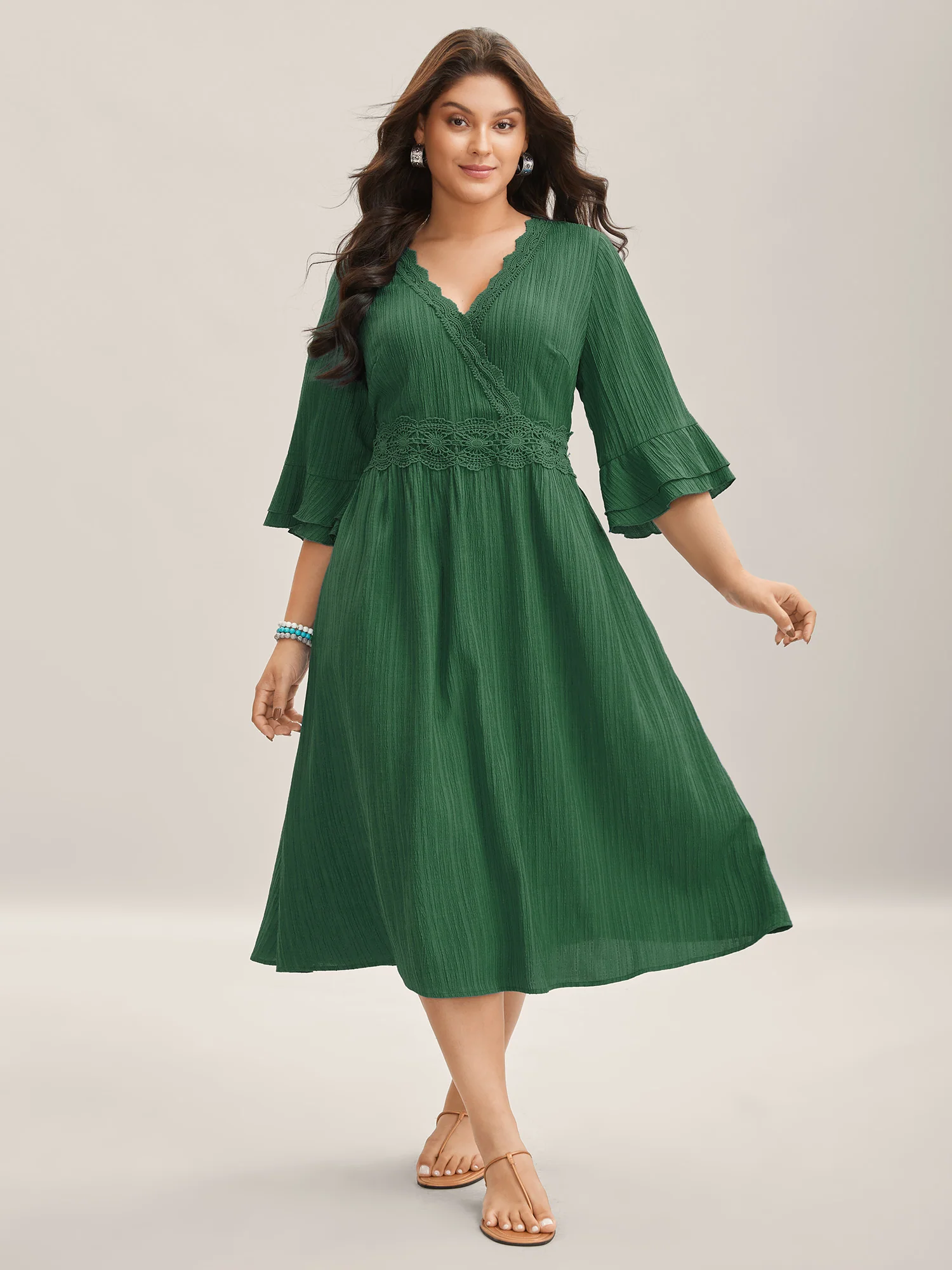 Scalloped Lace Surplice Ruffled Midi Dress - Image 10