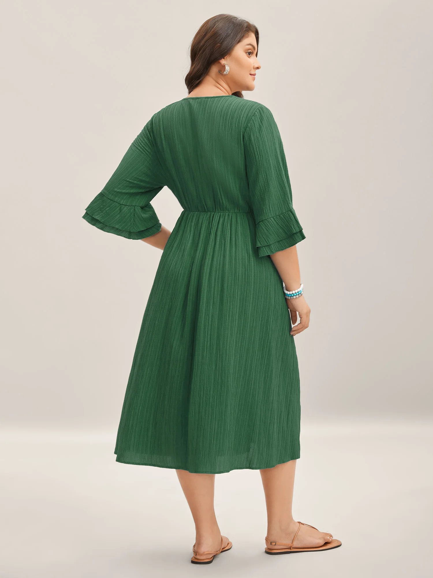 Scalloped Lace Surplice Ruffled Midi Dress - Image 11