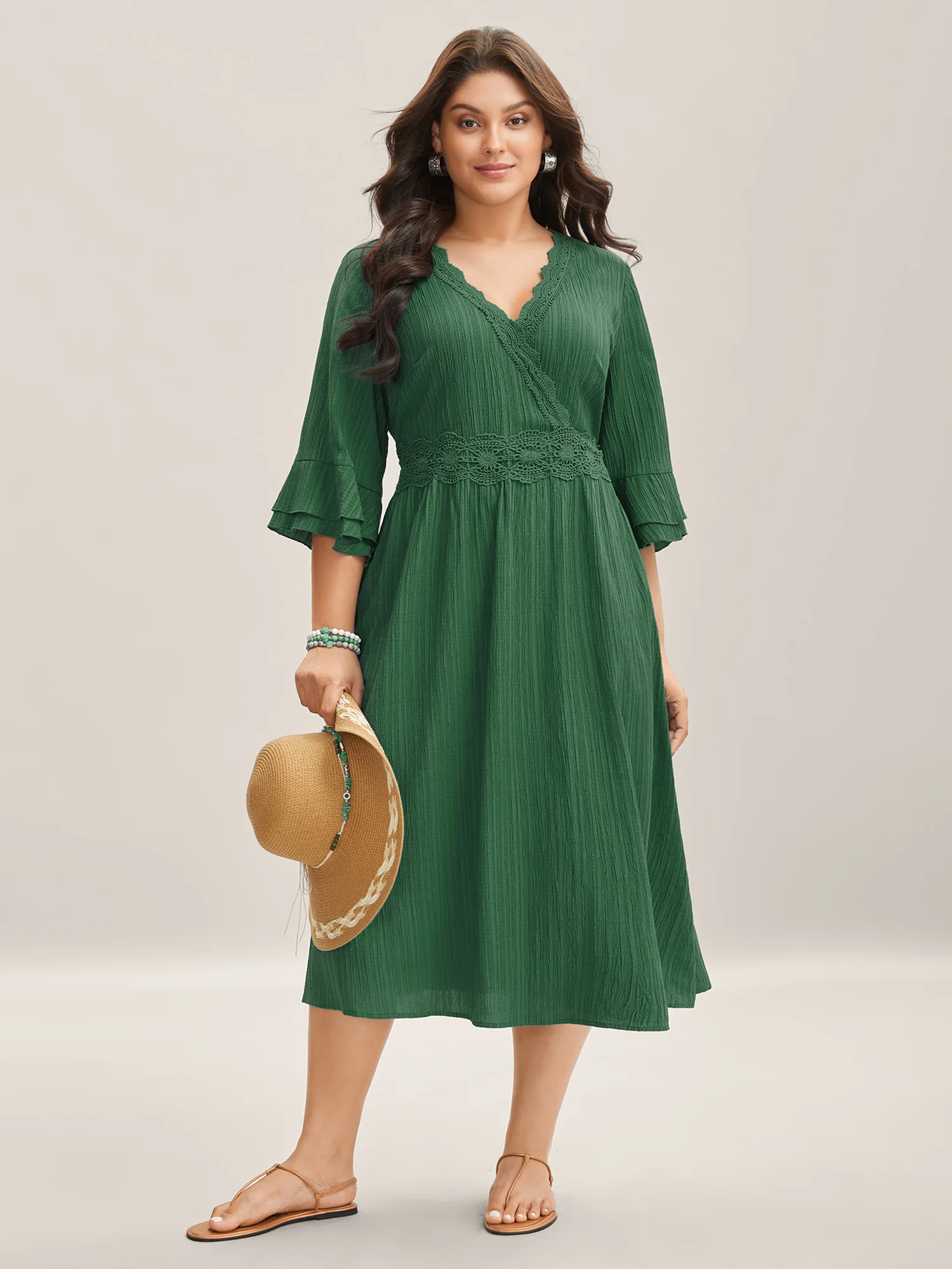 Scalloped Lace Surplice Ruffled Midi Dress - Image 8