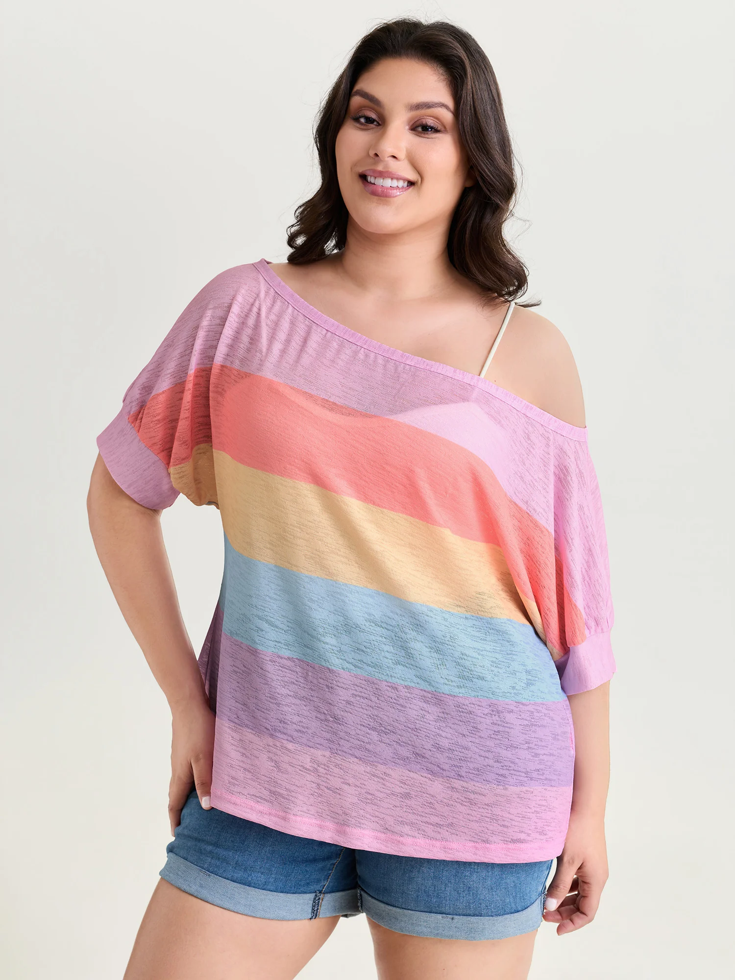 Sheer Colorblock One-Shoulder T-Shirt - Image 2