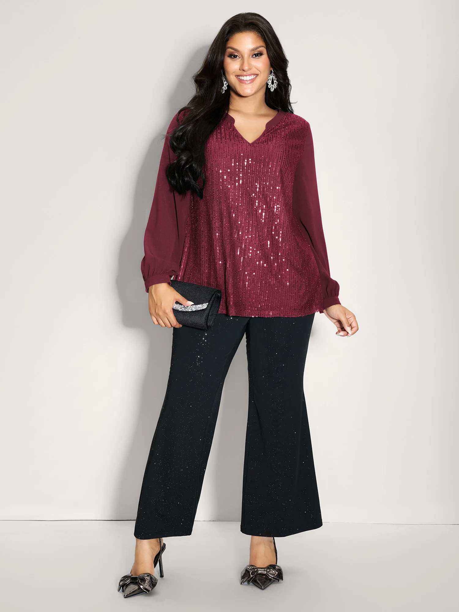 Shimmery Sequin Notched Collar Blouse - Image 3