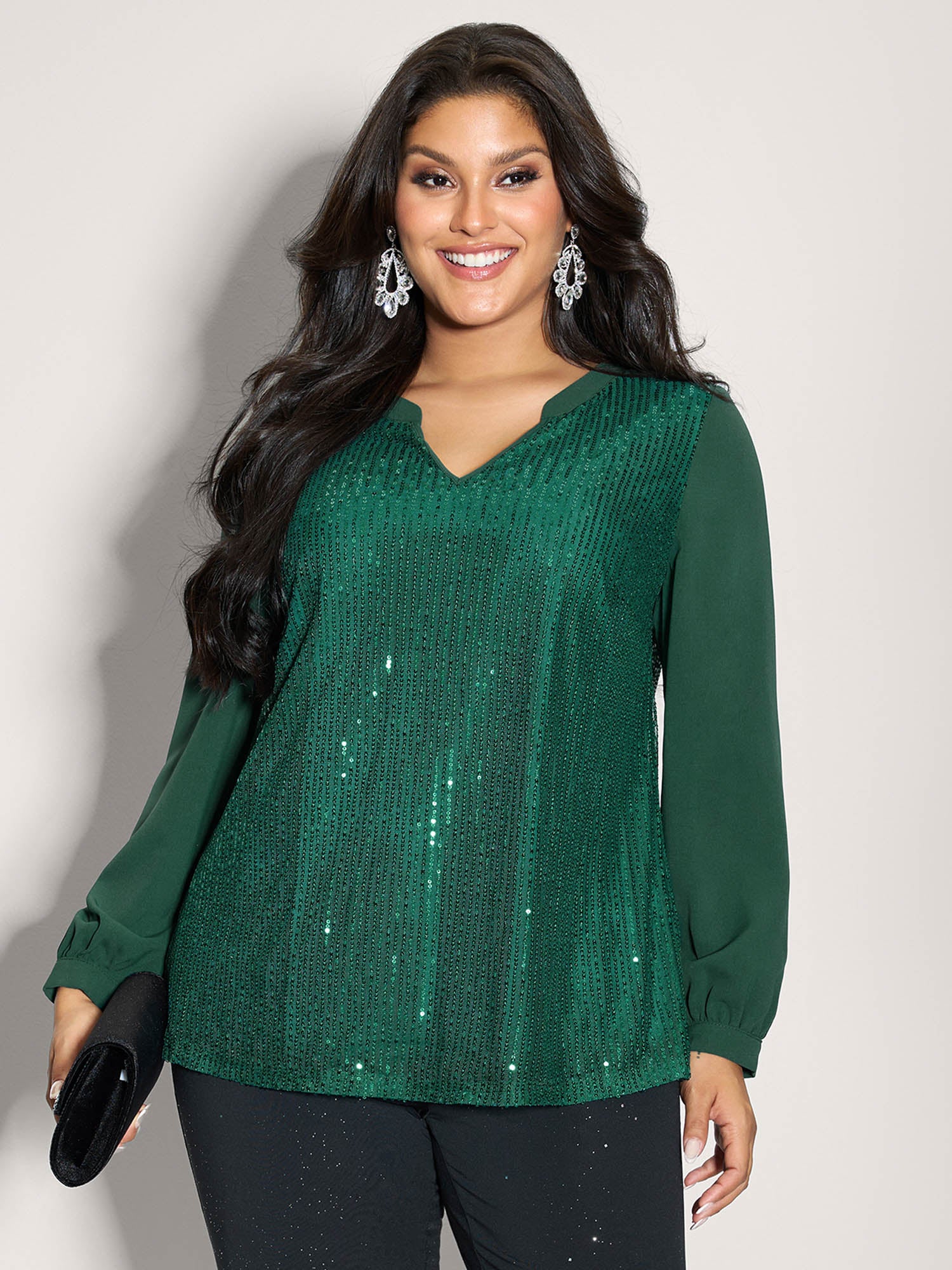 Shimmery Sequin Notched Collar Blouse - Image 4