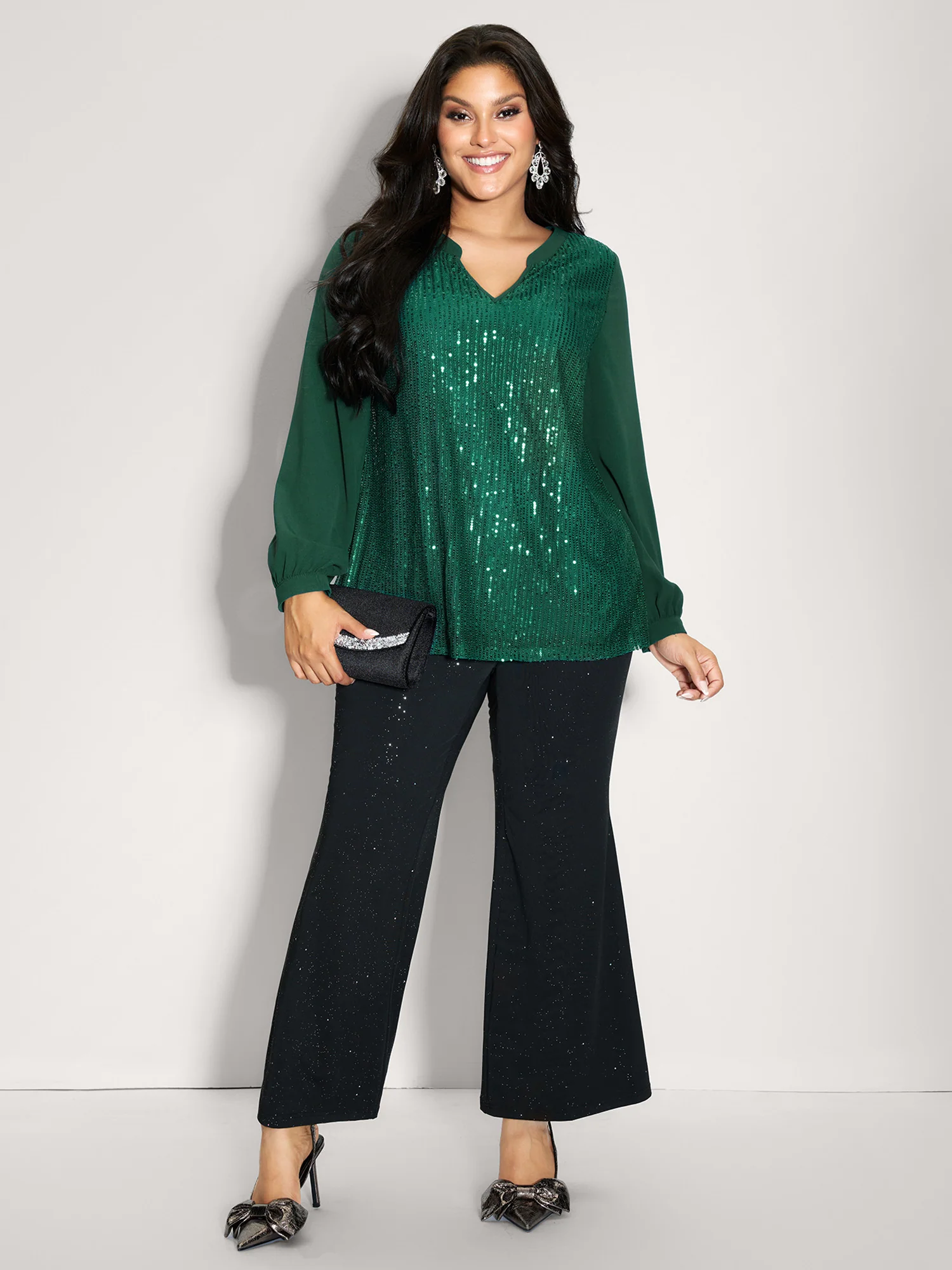 Shimmery Sequin Notched Collar Blouse - Image 6