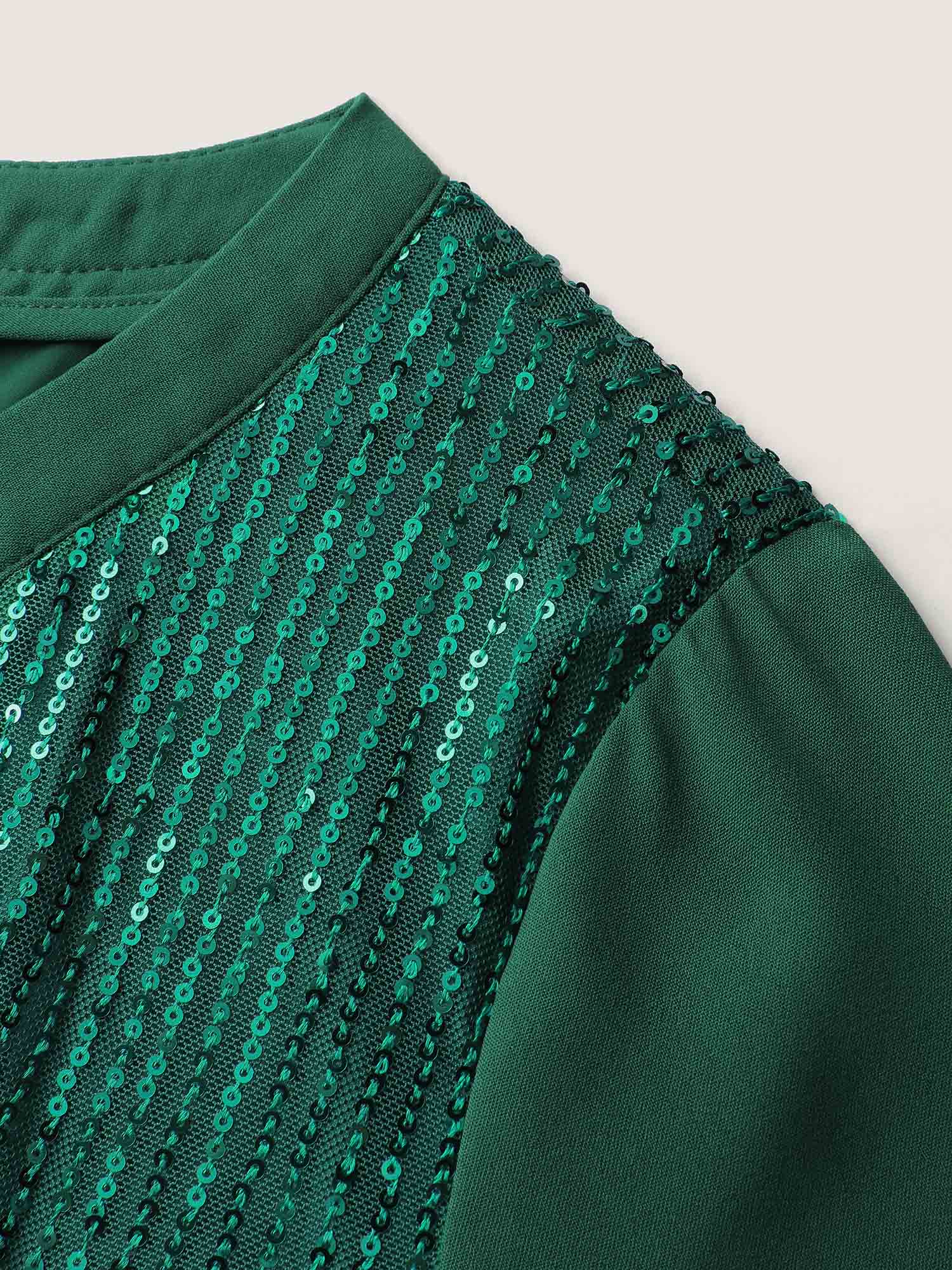 Shimmery Sequin Notched Collar Blouse - Image 7
