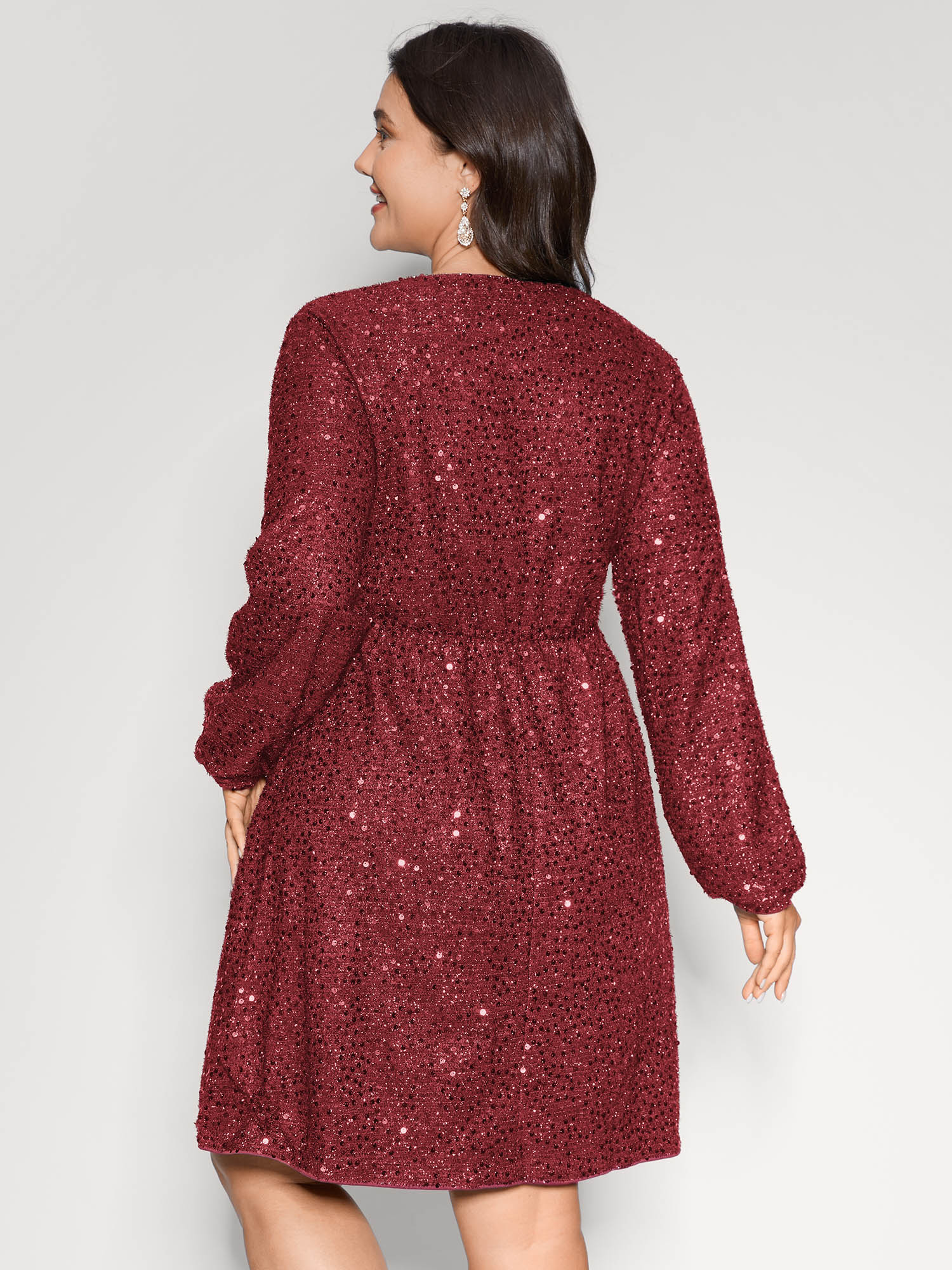 Shimmery Sequin V-Neck Knee Dress - Image 11