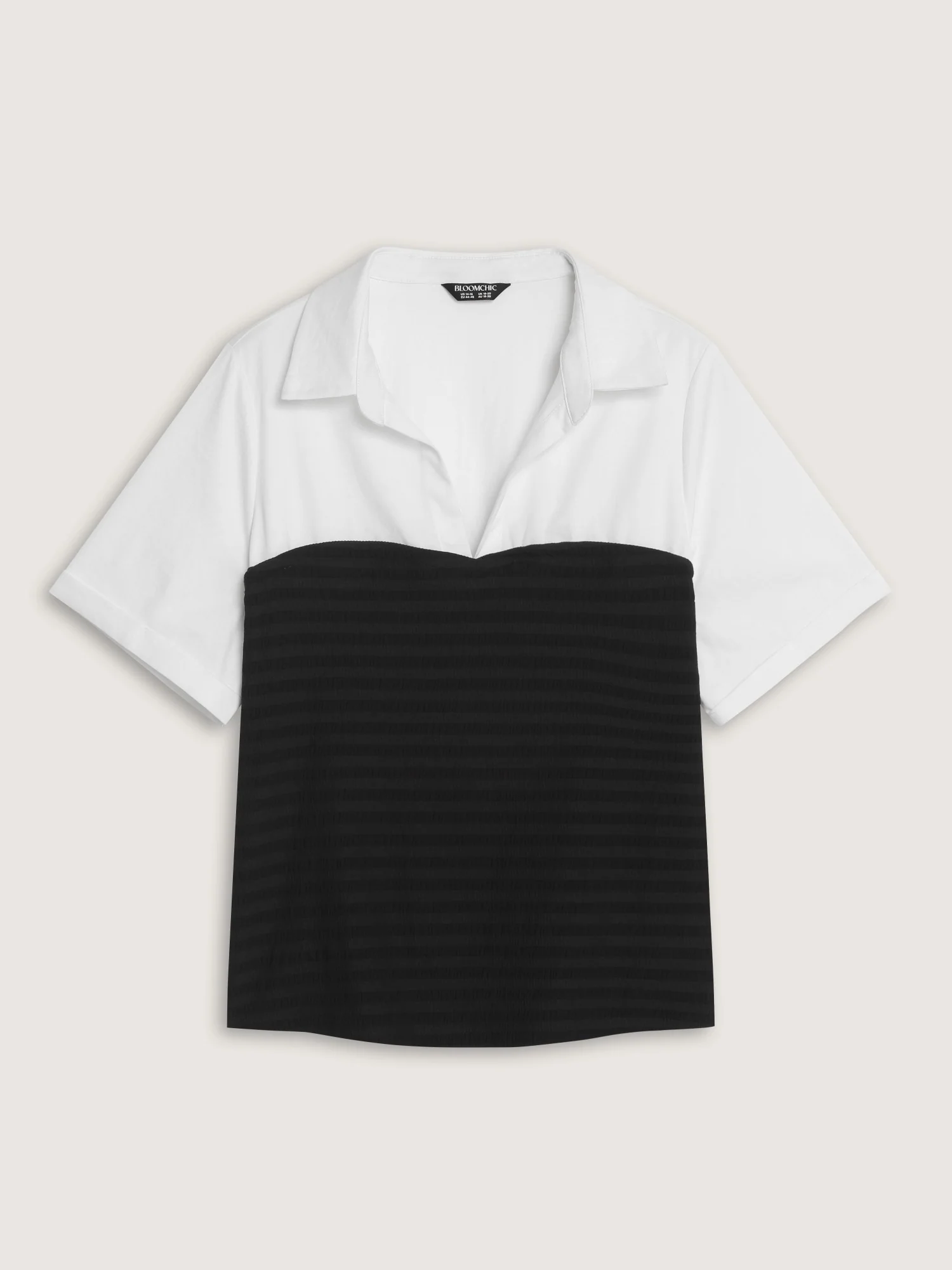 Shirt Collar Color Block Patchwork Top - Image 8