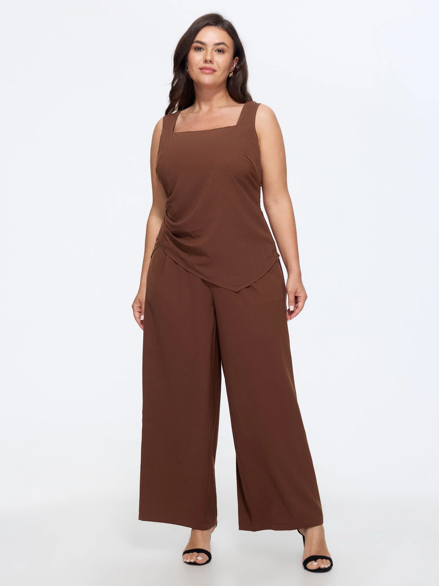 Solid Pleated High Waist Wide Leg Pants - Image 2