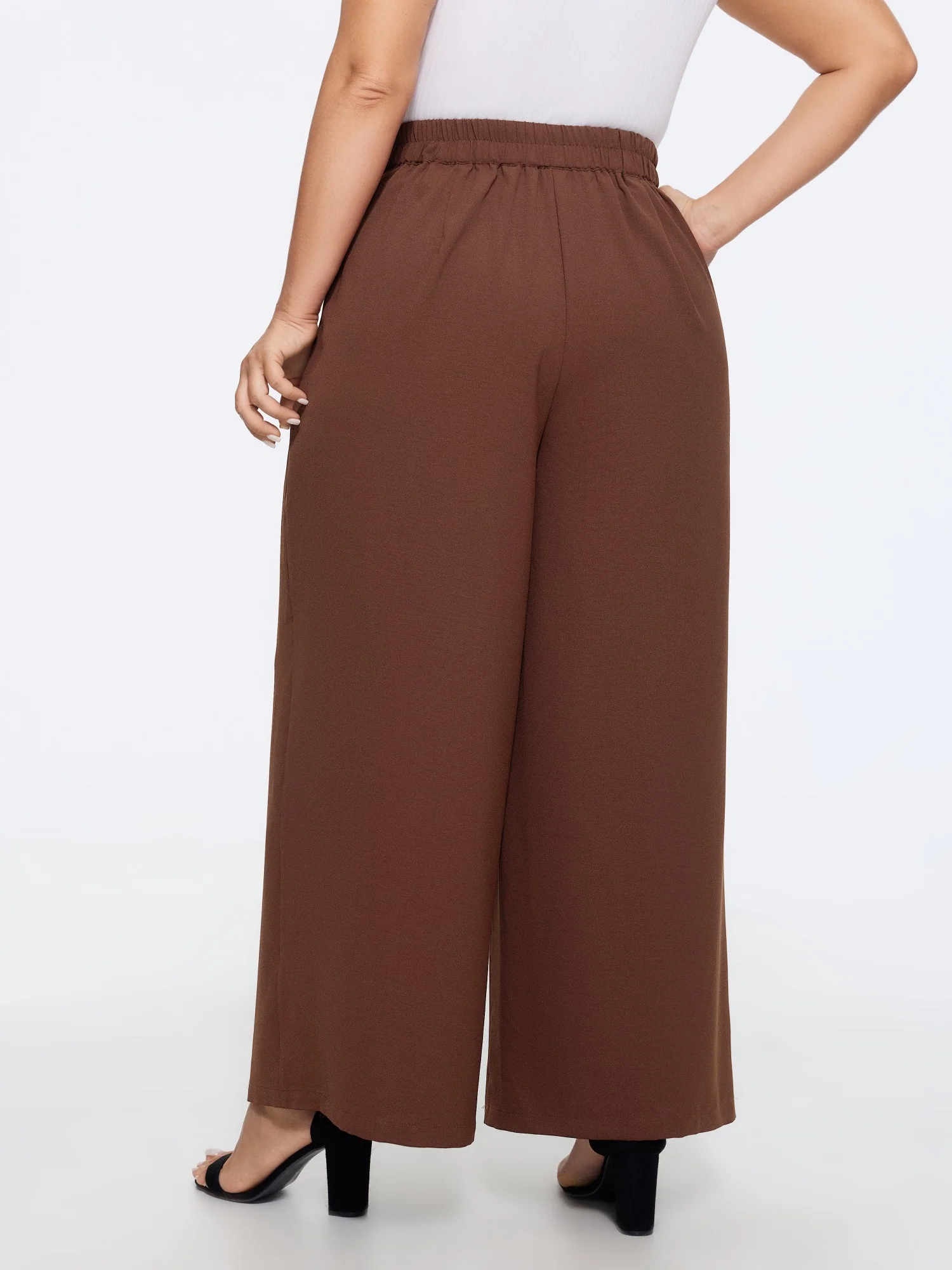 Solid Pleated High Waist Wide Leg Pants - Image 3